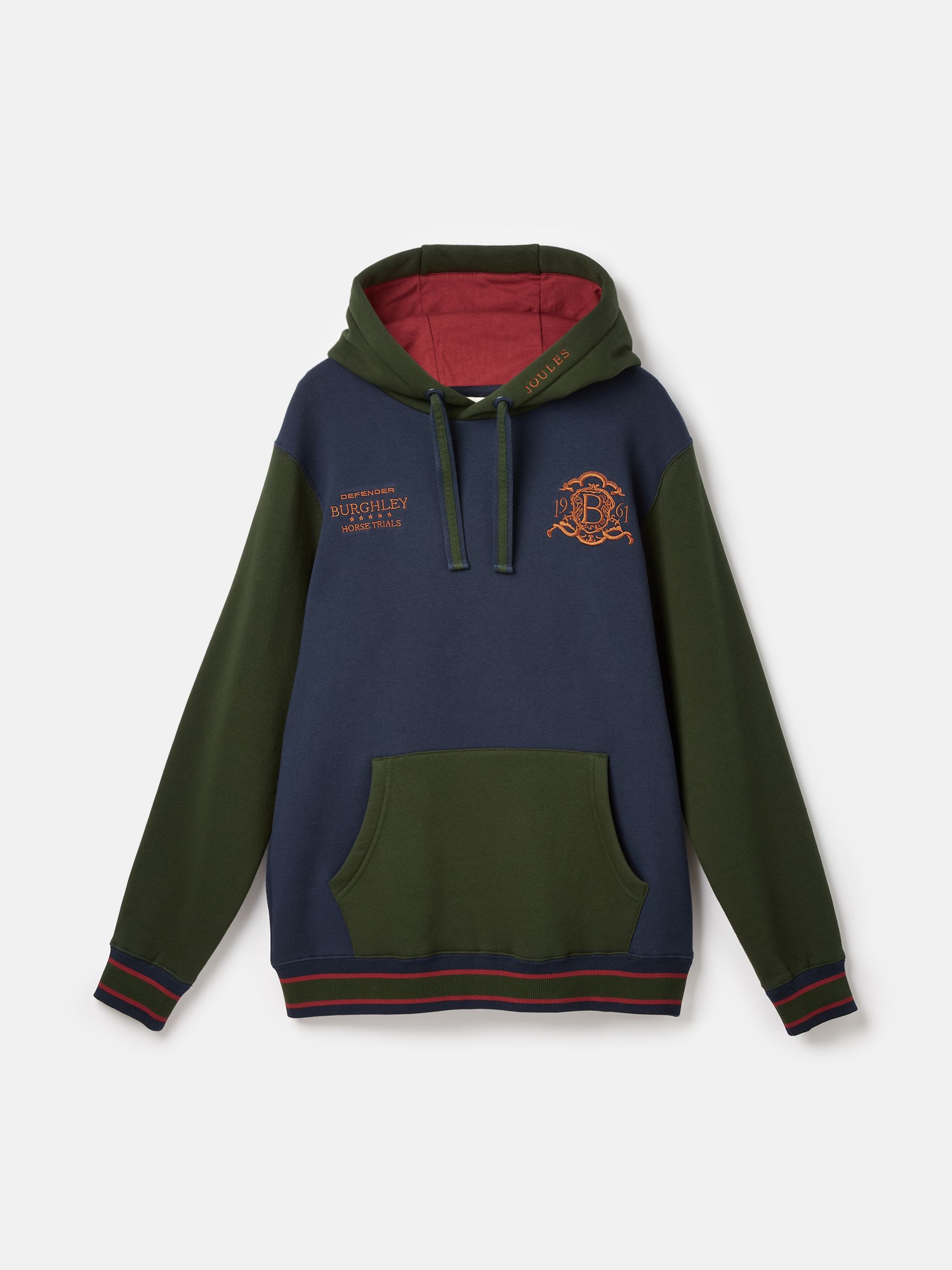 Official Burghley Green/Navy Unisex Colourblock Hoodie | Joules