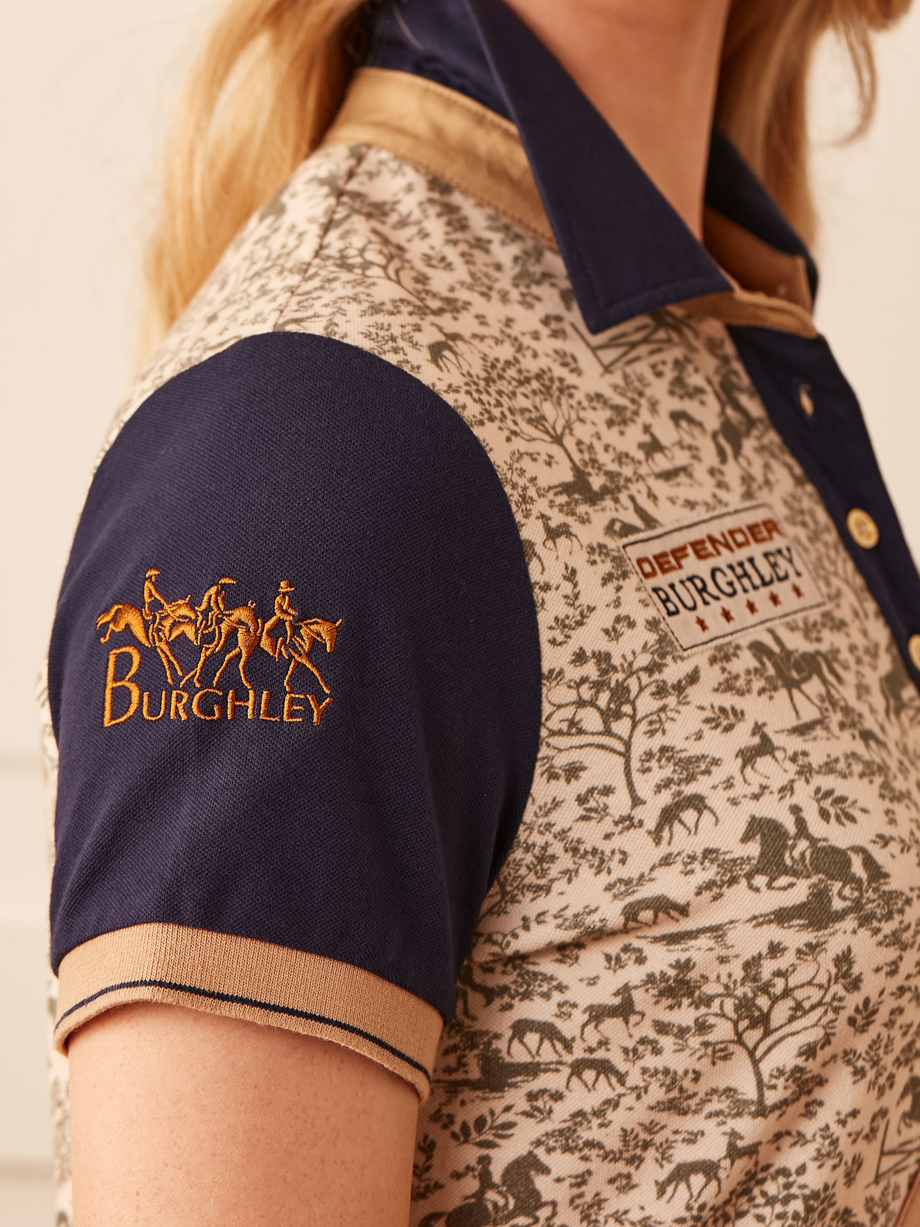 Official Burghley Navy/Camel Printed Polo Shirt - Image 3 of 3