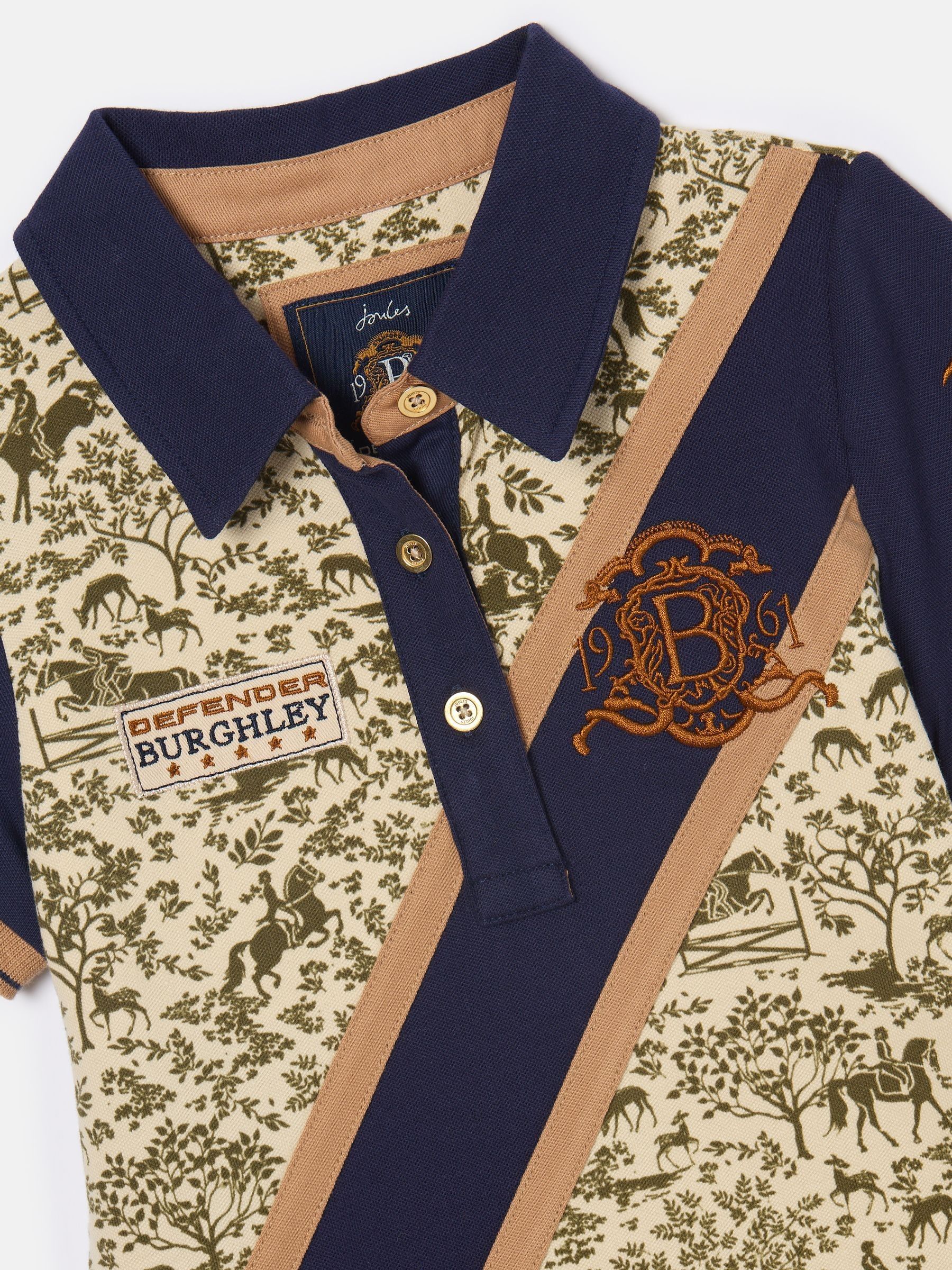 Official Burghley Navy/Camel Girls' Printed Polo Shirt - Image 3 of 3