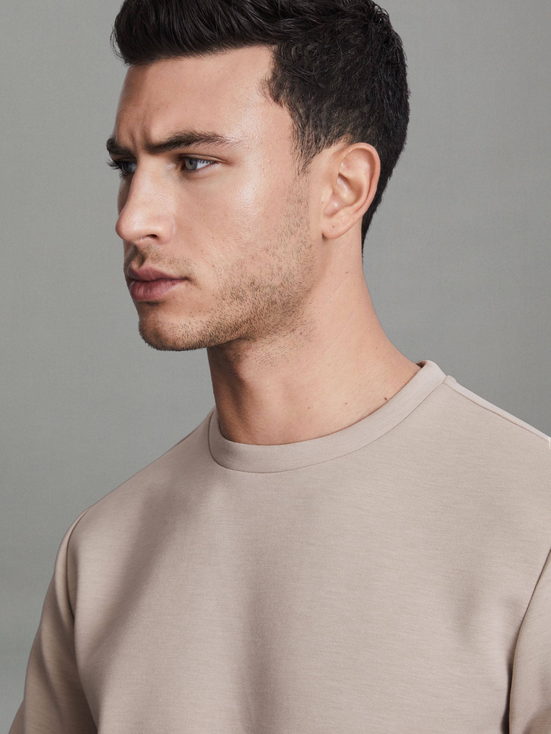 Interlock Jersey Crew Neck T-Shirt in Oatmeal - Image 4 of 6