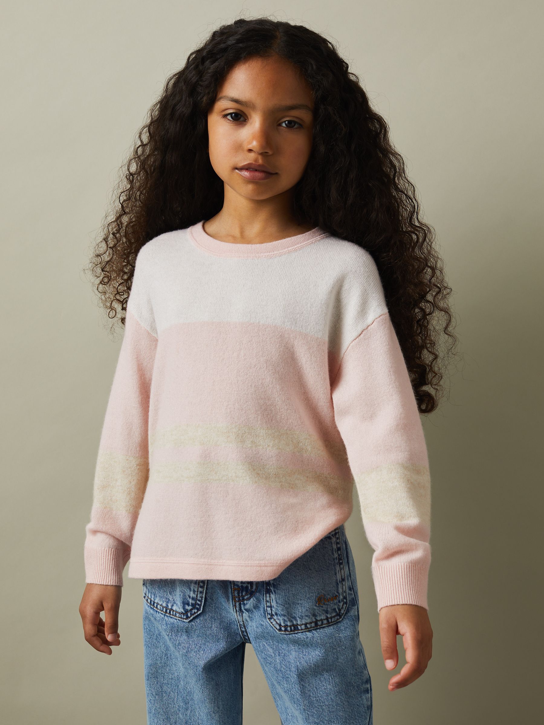9-13 yrs Wool Blend Striped Crew Neck Jumper in Pink - Image 1 of 6