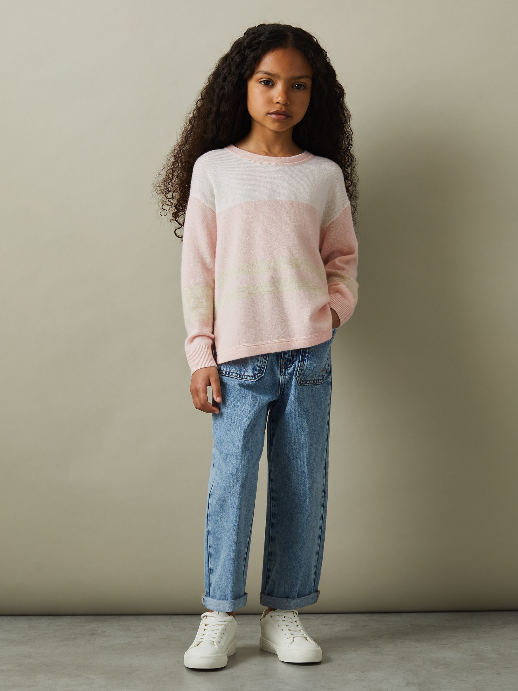 9-13 yrs Wool Blend Striped Crew Neck Jumper in Pink - Image 3 of 6