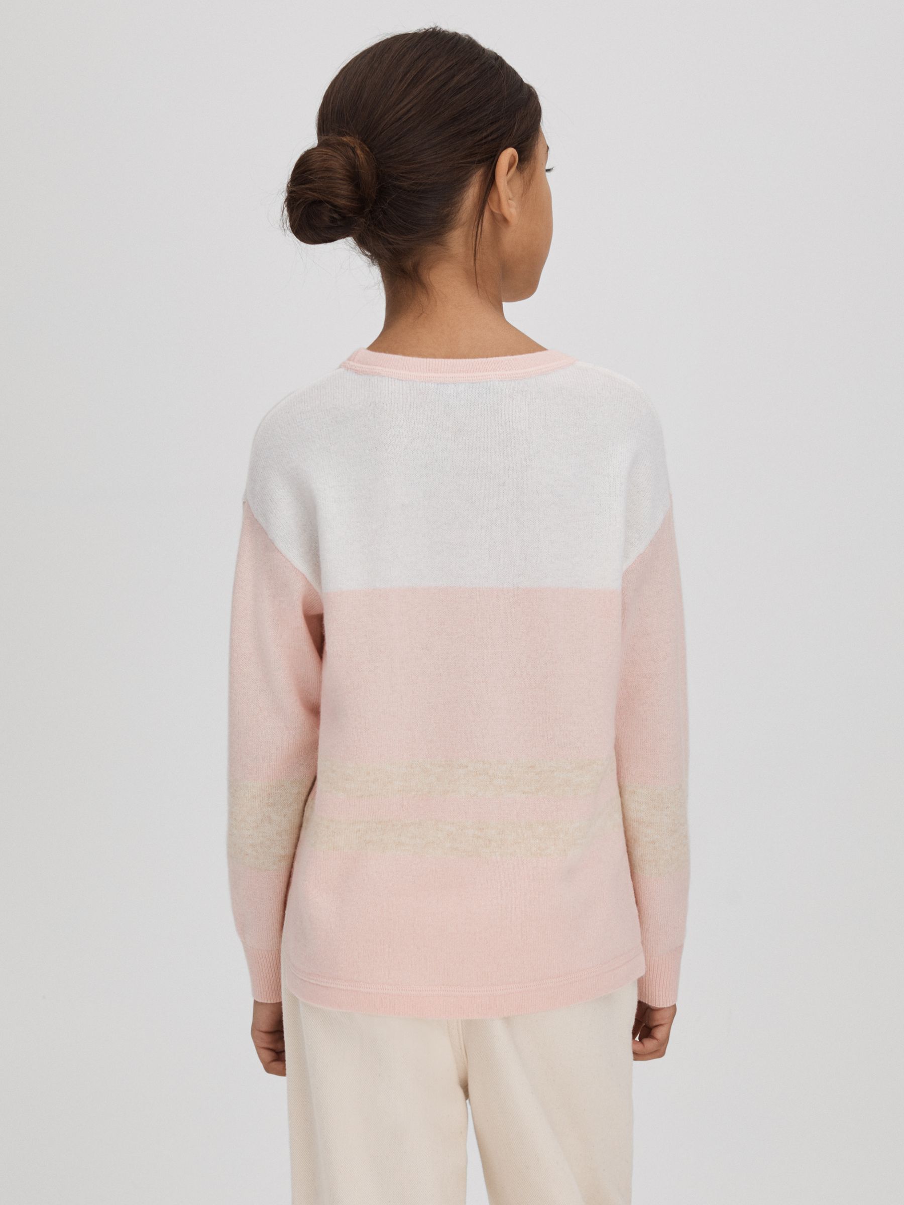 9-13 yrs Wool Blend Striped Crew Neck Jumper in Pink - Image 5 of 6