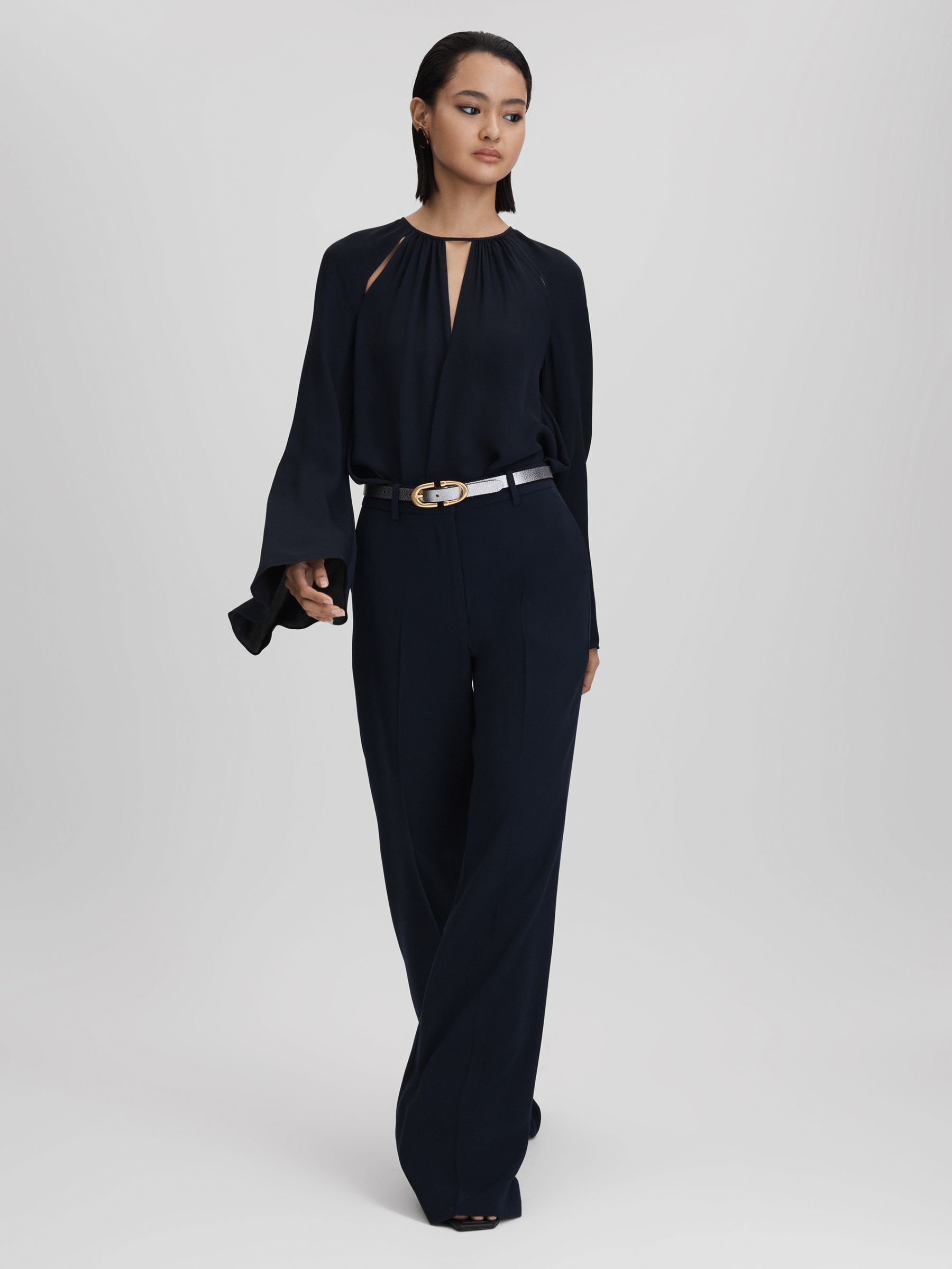 Petite Wide Leg Suit Trousers in Navy - Image 1 of 7