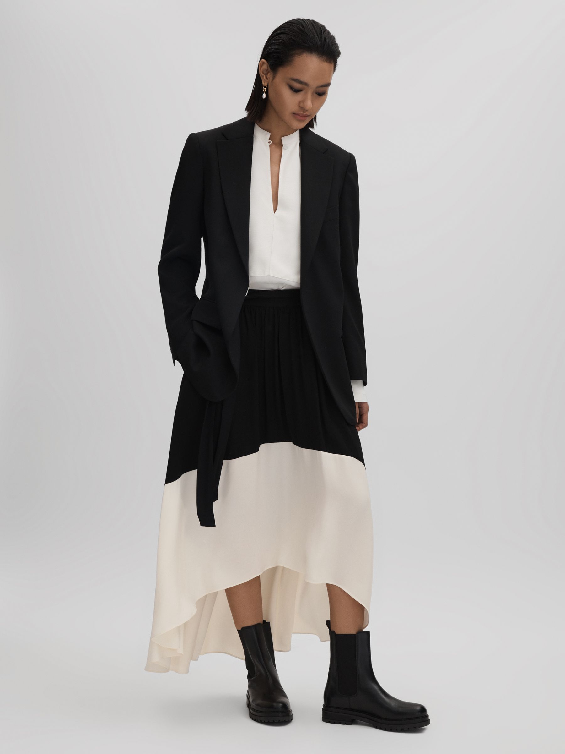 Colourblock Midi Skirt in Black/Cream - Image 1 of 7