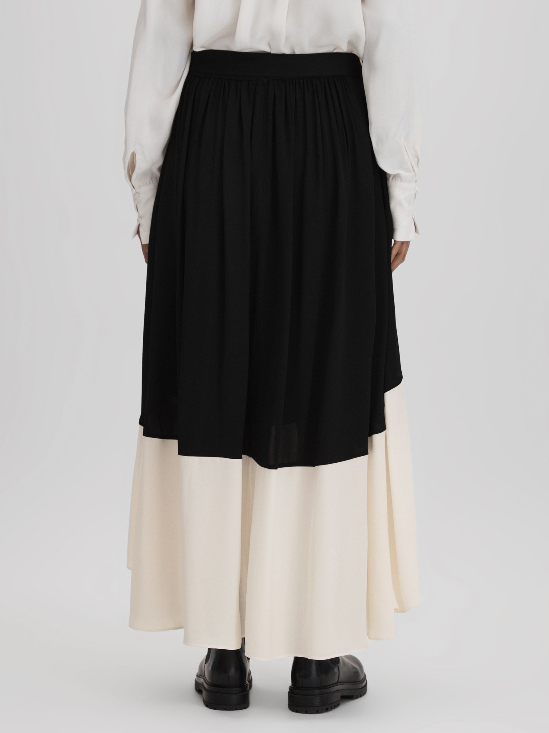Colourblock Midi Skirt in Black/Cream - Image 5 of 7