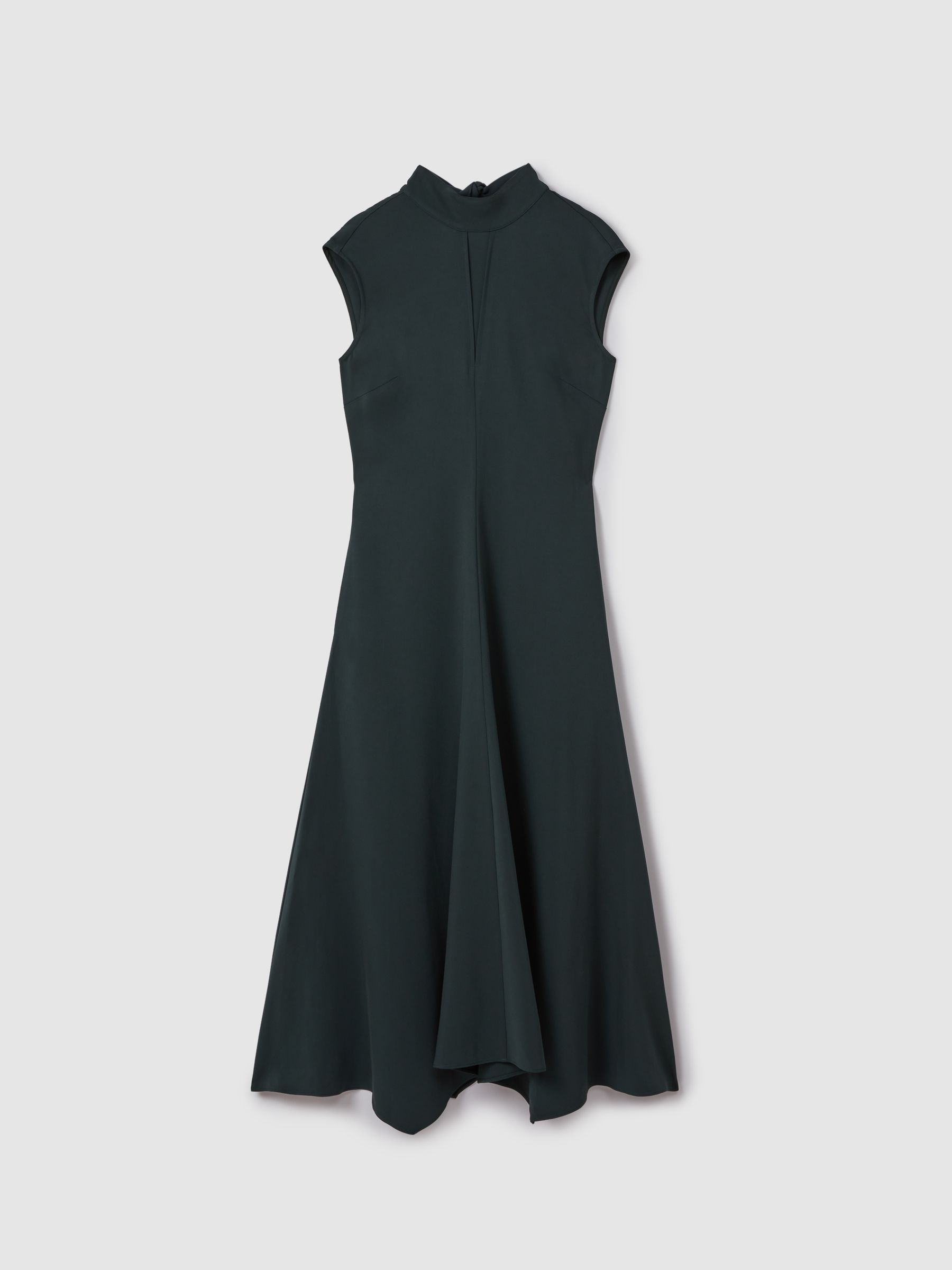 Fitted Asymmetric Midi Dress in Dark Green - Image 2 of 7