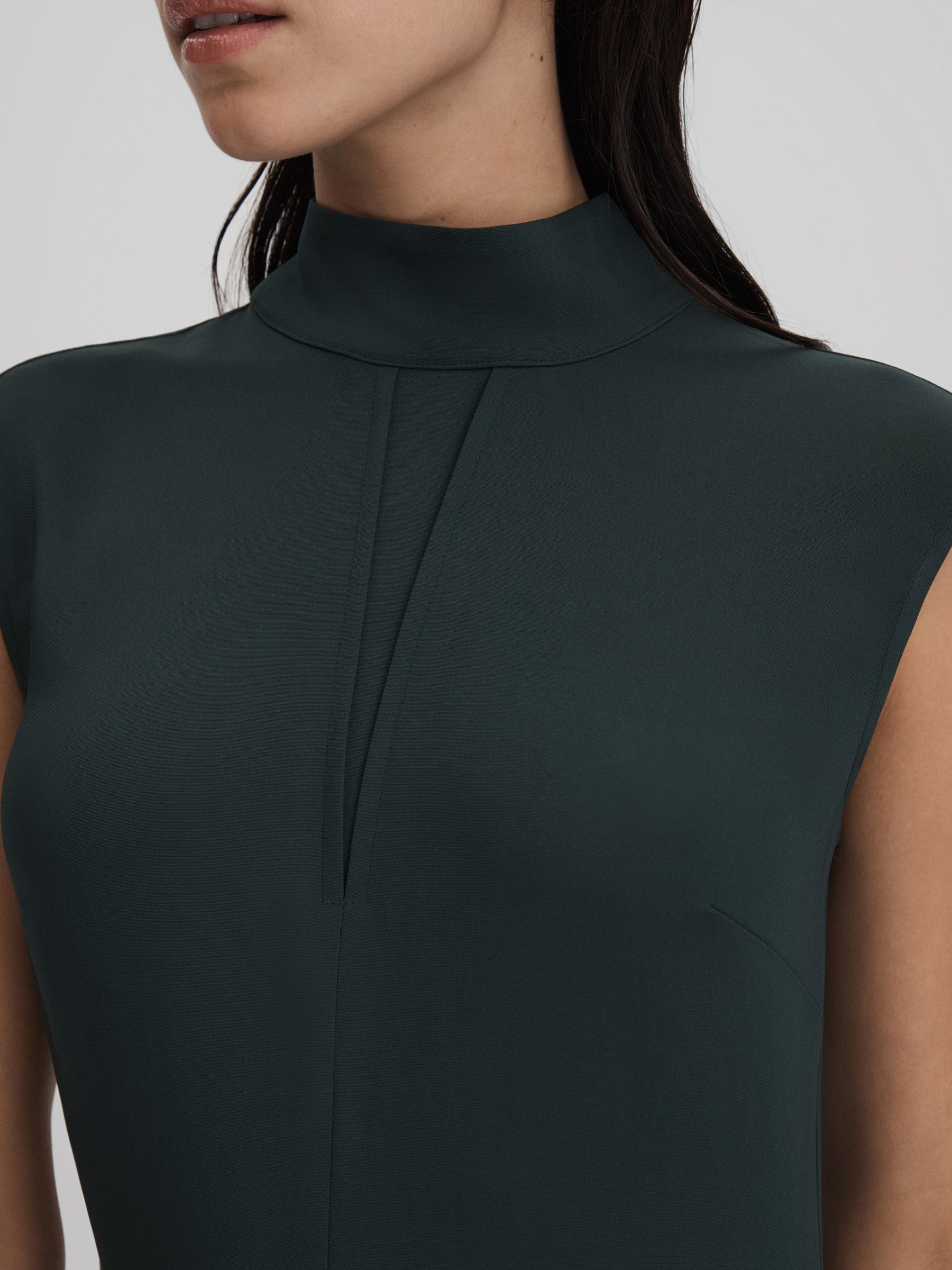 Fitted Asymmetric Midi Dress in Dark Green - Image 4 of 7