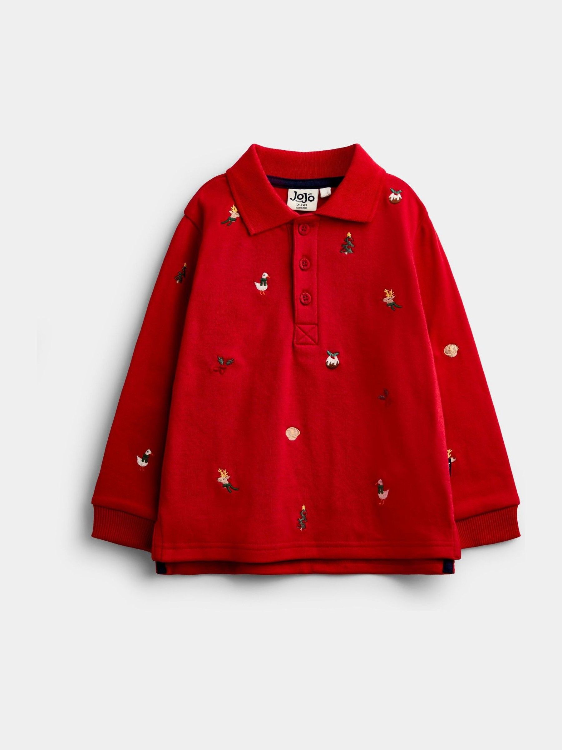 Dark Red Christmas Embroidered Polo T-Shirt - Image 1 of 4