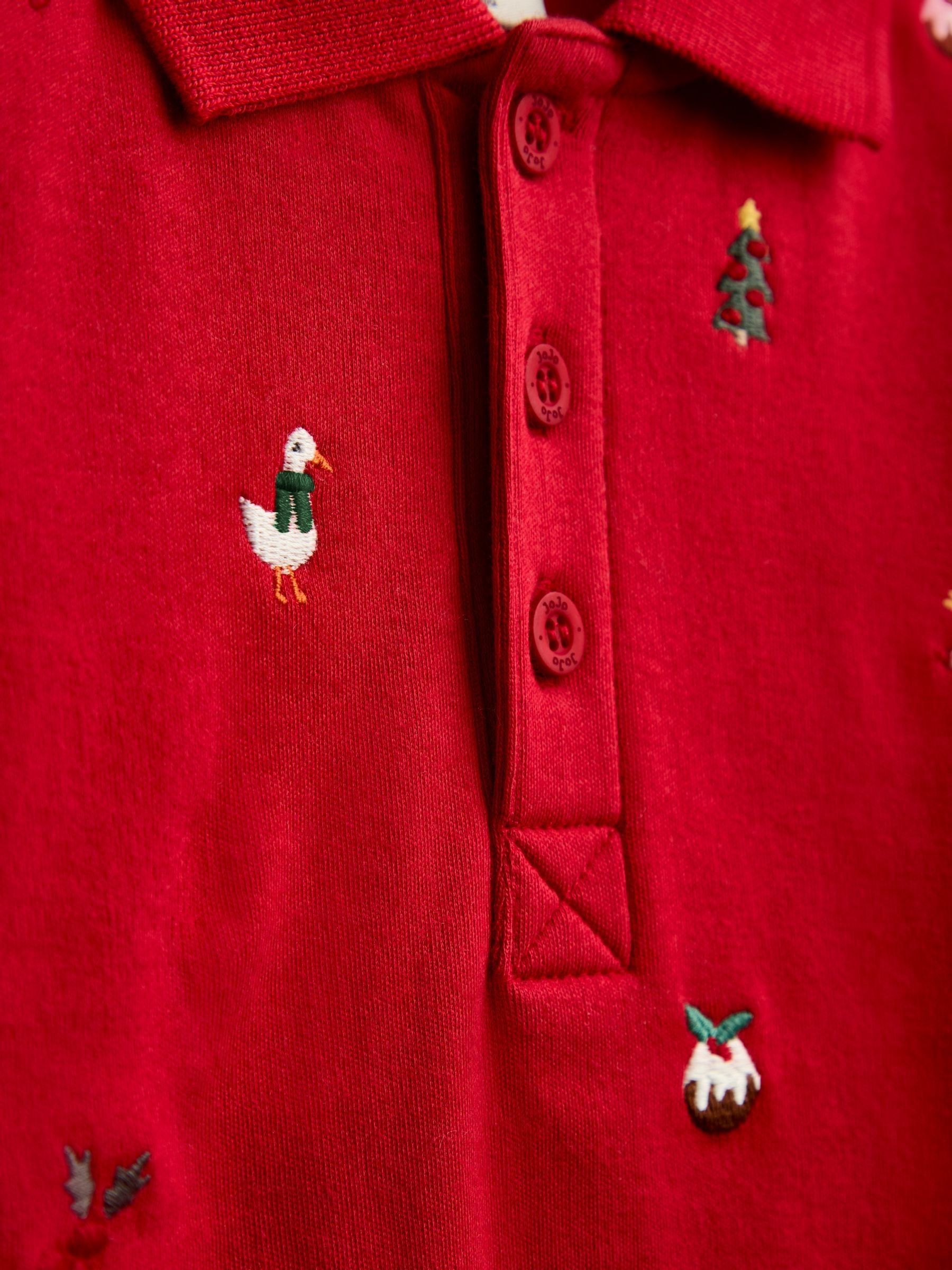 Dark Red Christmas Embroidered Polo T-Shirt - Image 4 of 4 Dark Red Christmas Embroidered Polo T-Shirt - Image 4 of 4