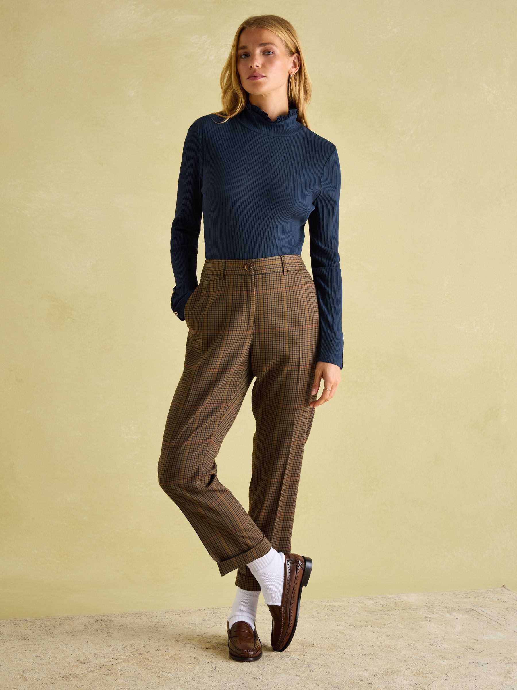 Amy Navy Ribbed Long Sleeve High Neck Jersey Top - Image 3 of 6