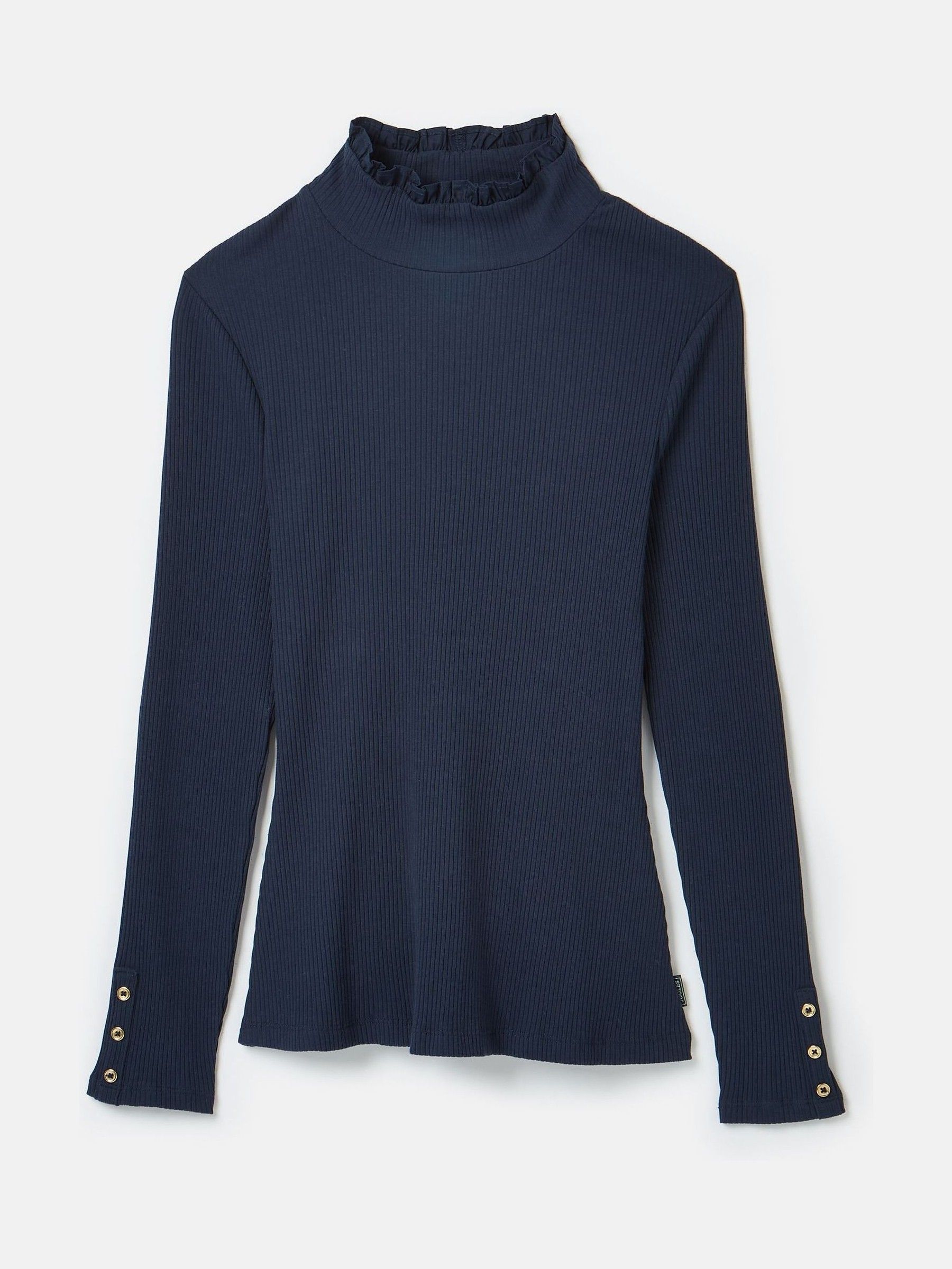 Amy Navy Ribbed Long Sleeve High Neck Jersey Top - Image 6 of 6