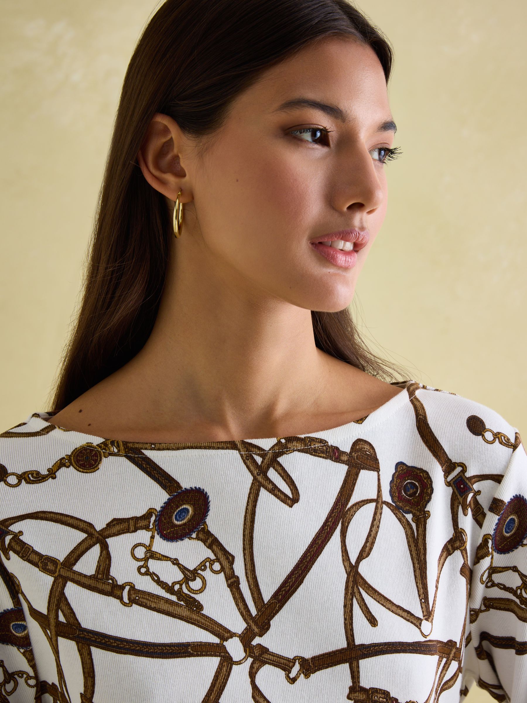 Harbour Cream Bridle Boat Neck Printed Top - Image 3 of 6