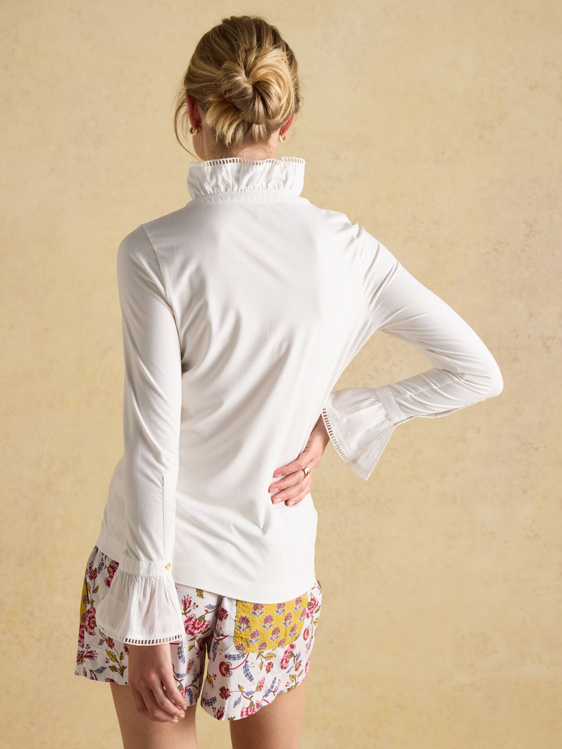 Kate White Long Sleeve Frilled Neck Top - Image 2 of 6