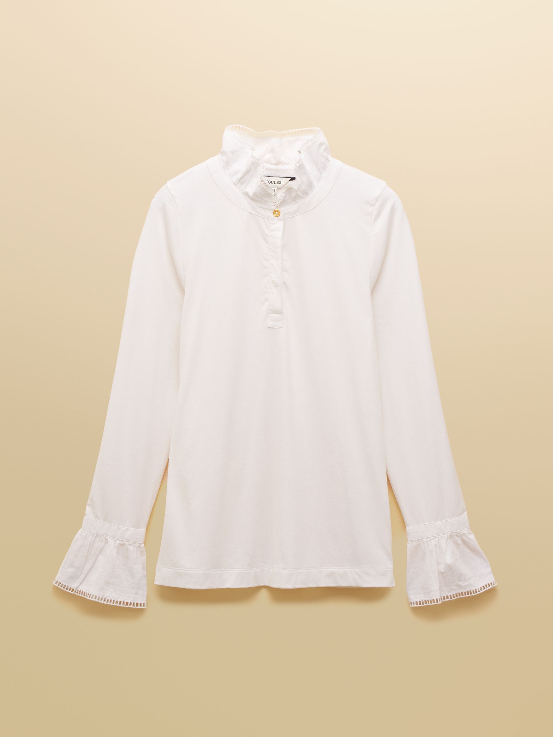 Kate White Long Sleeve Frilled Neck Top | Joules