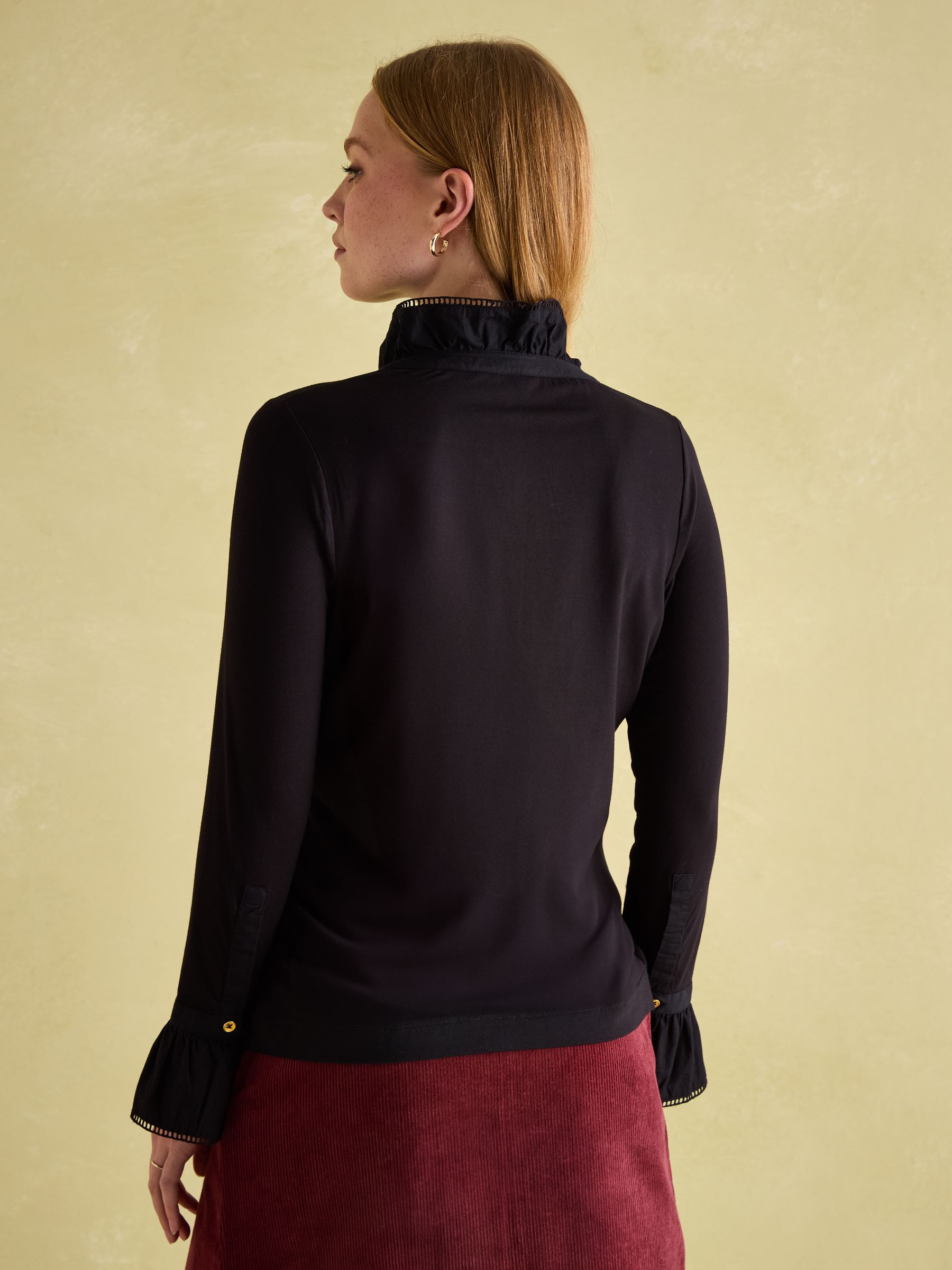 Kate Black Long Sleeve Frilled Neck Top - Image 2 of 6 Kate Black Long Sleeve Frilled Neck Top - Image 2 of 6