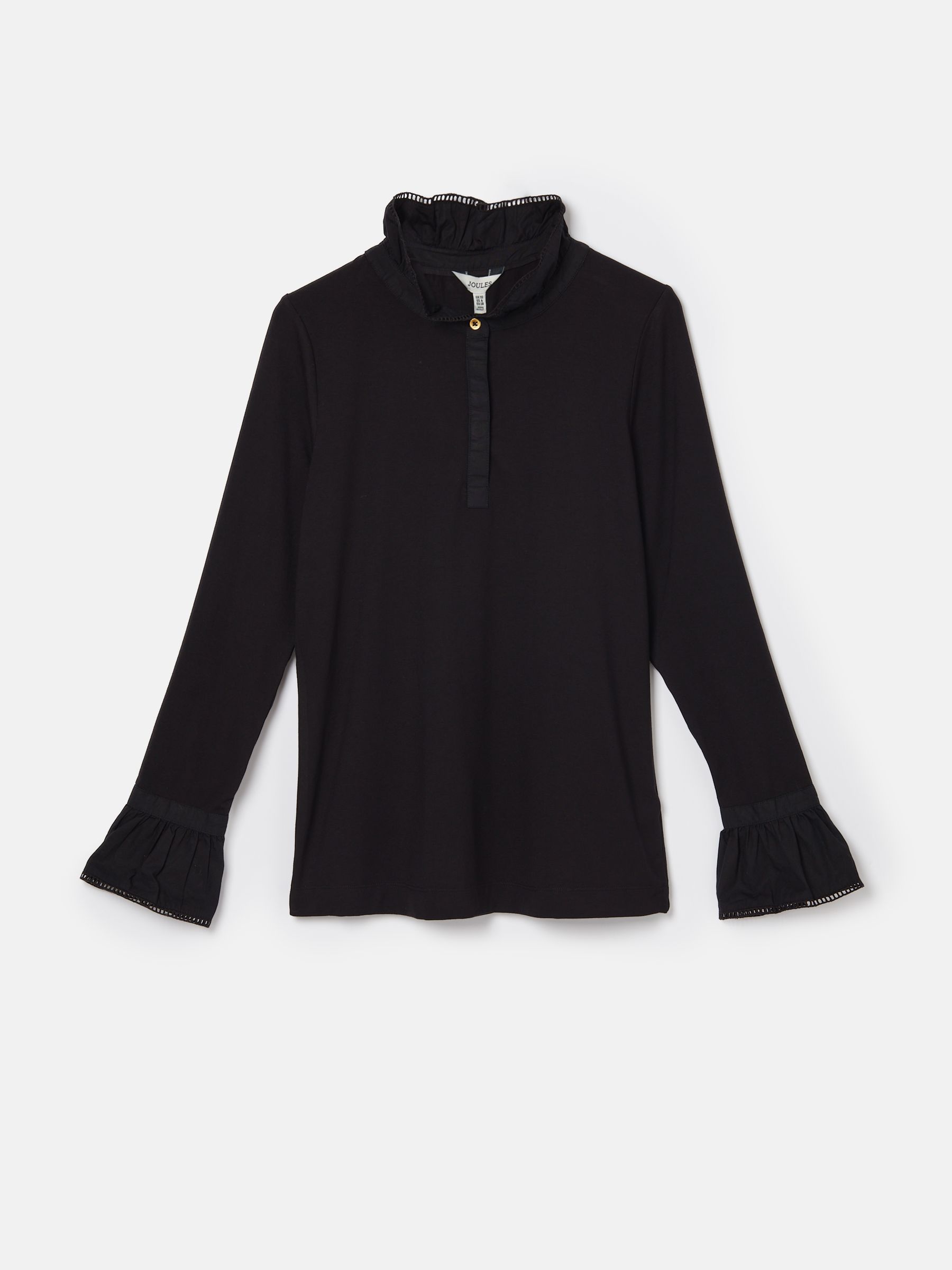 Kate Black Long Sleeve Frilled Neck Top - Image 6 of 6
