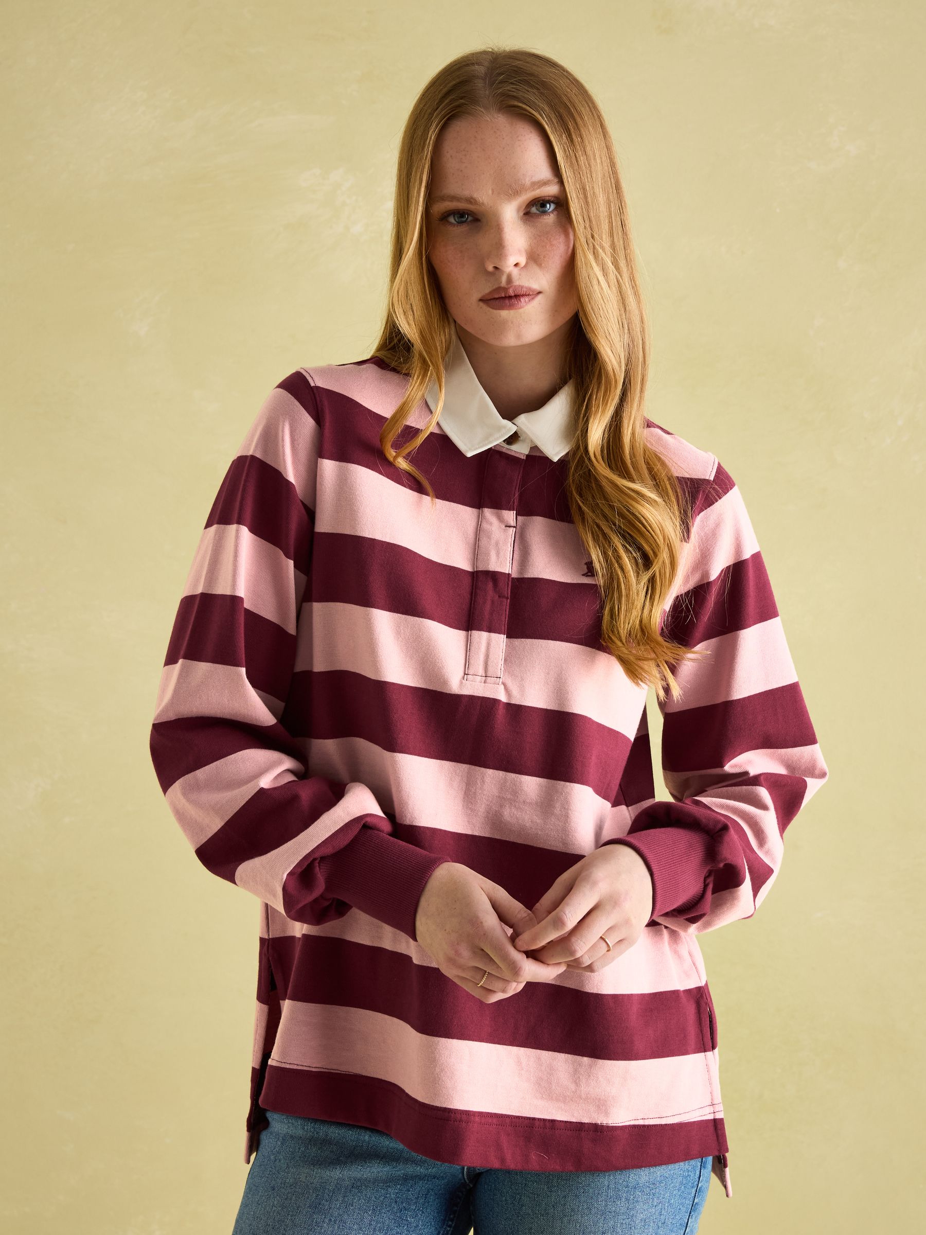 Sammie Pink & Red Striped Heavyweight Cotton Rugby Shirt | Joules striped rugby shirt