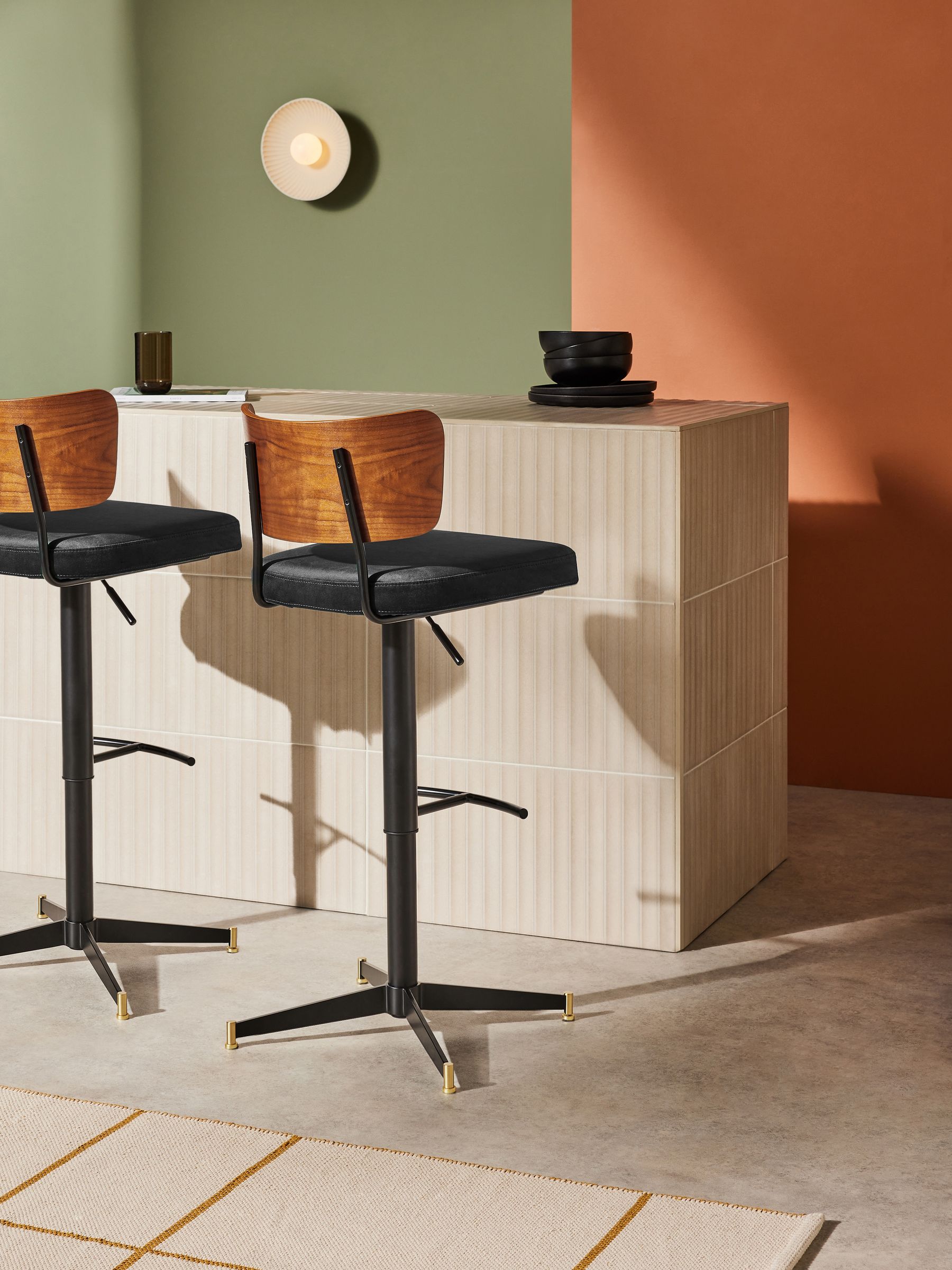 Amalyn Bar Stool in Velvet in Charcoal Grey Made