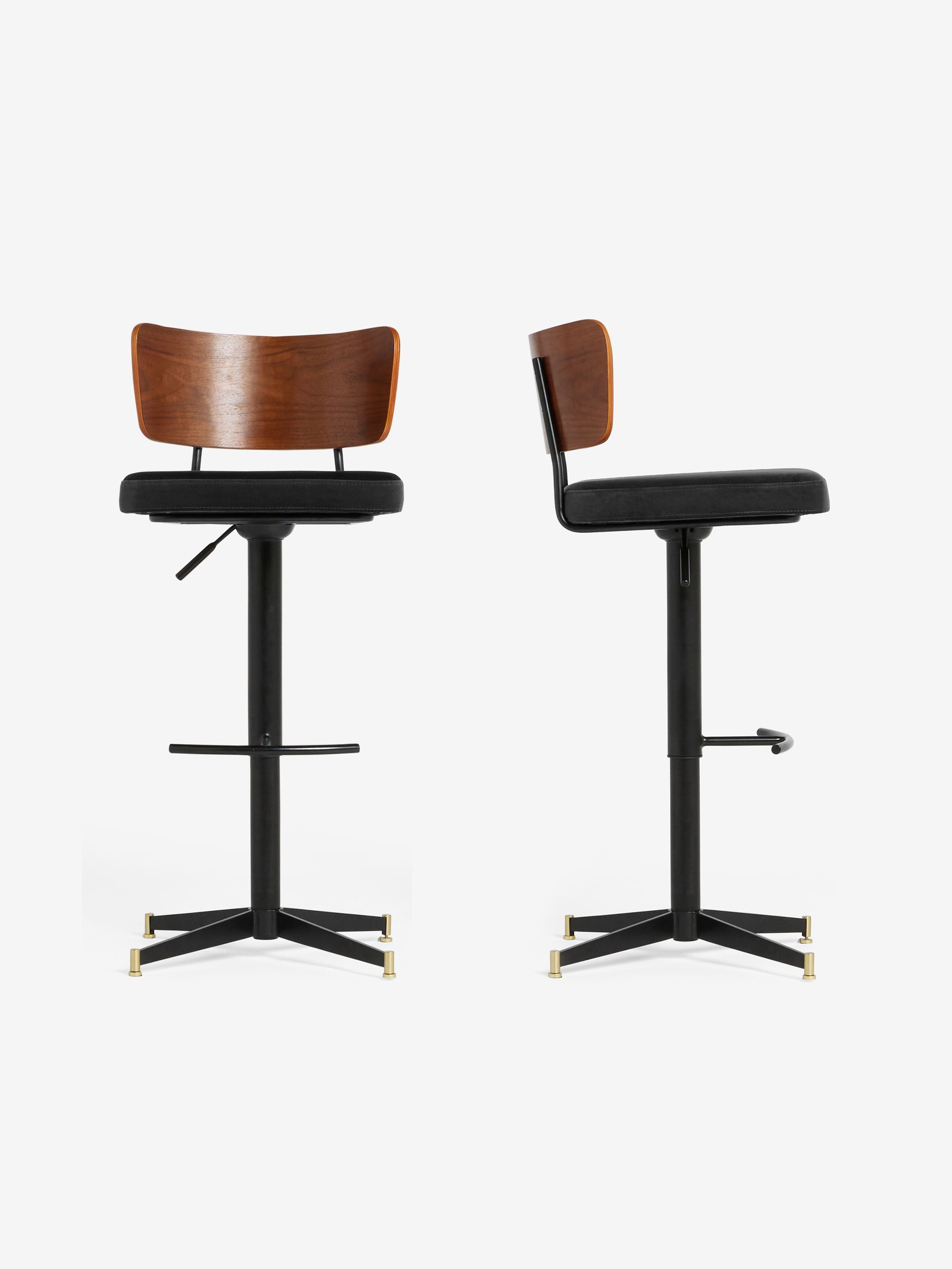 Amalyn Bar Stool in Velvet in Charcoal Grey - Image 4 of 4