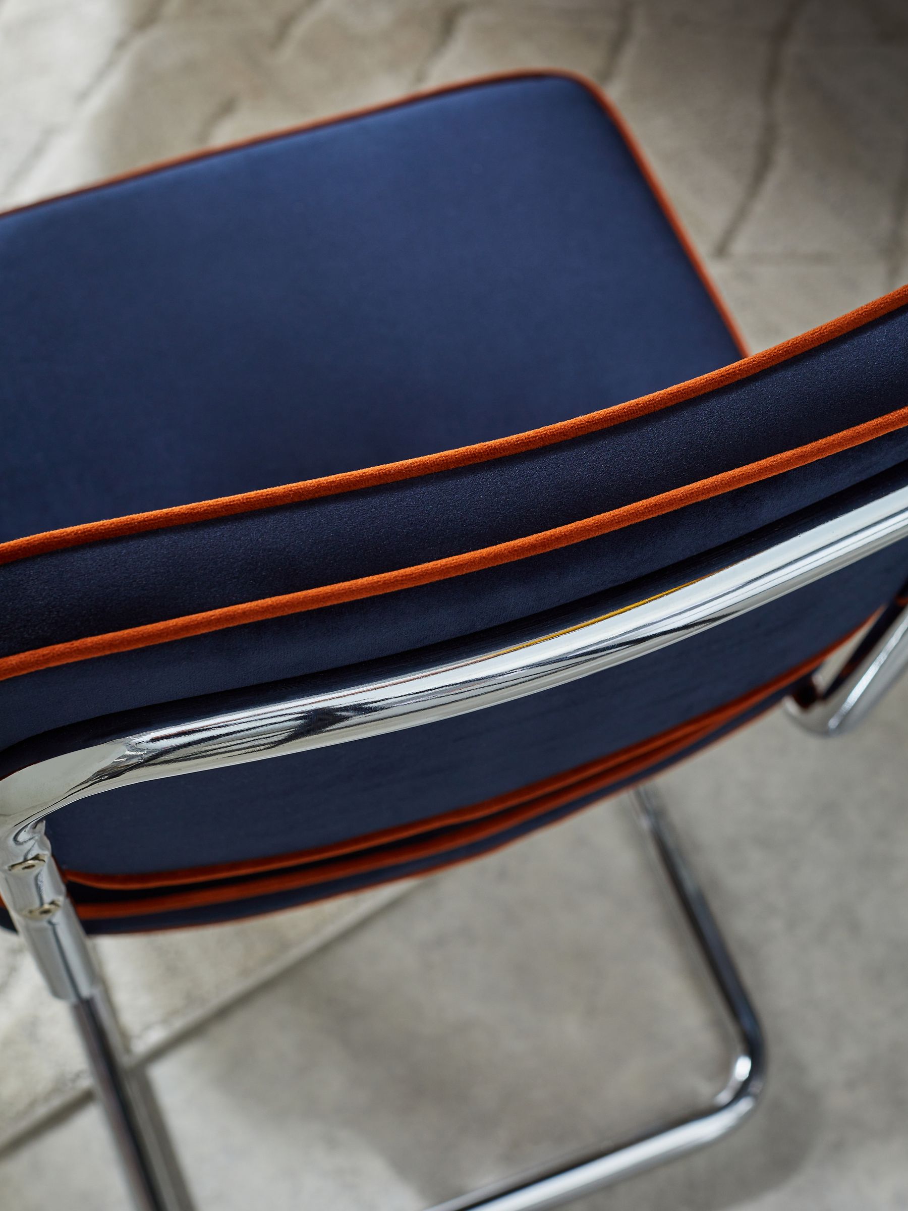 Set of 2 Parker Dining Chairs in Dark Blue Velvet with Cinnamon Piping in Dark Blue with Cinnamon Piping - Image 2 of 3