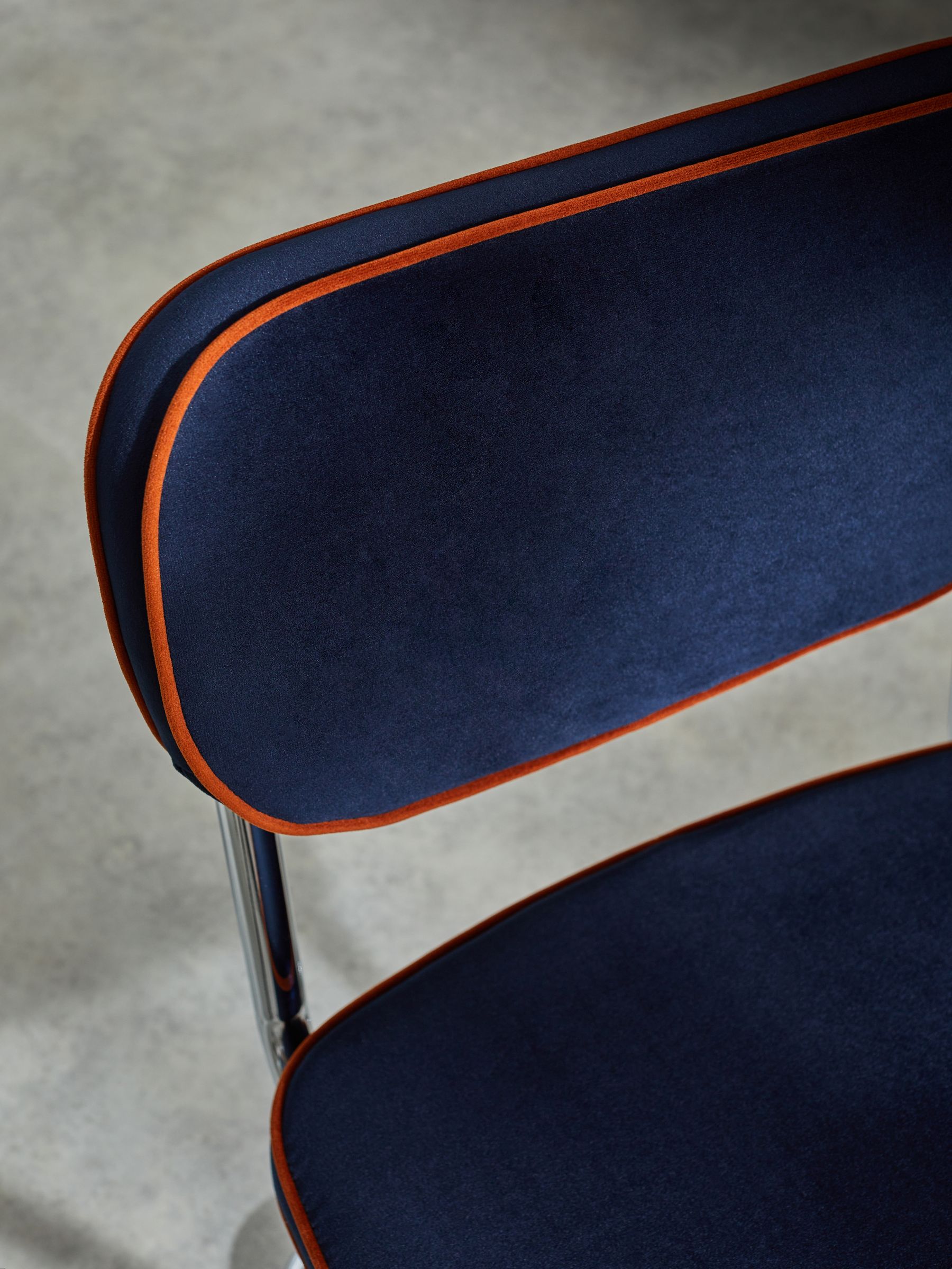 Set of 2 Parker Dining Chairs in Dark Blue Velvet with Cinnamon Piping in Dark Blue with Cinnamon Piping - Image 3 of 3