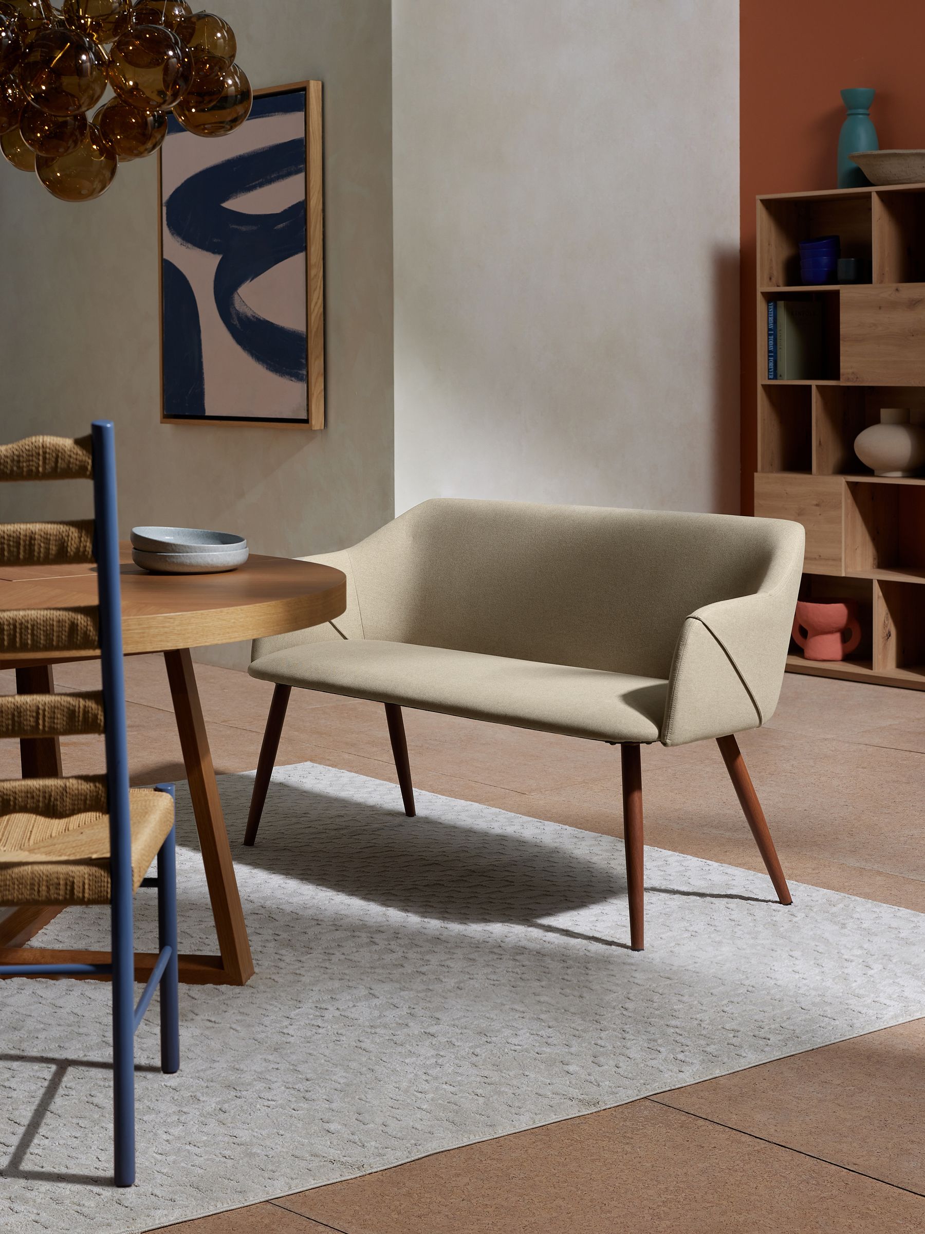 Lule Dining Bench in Ecru Marl and Walnut - Image 1 of 4