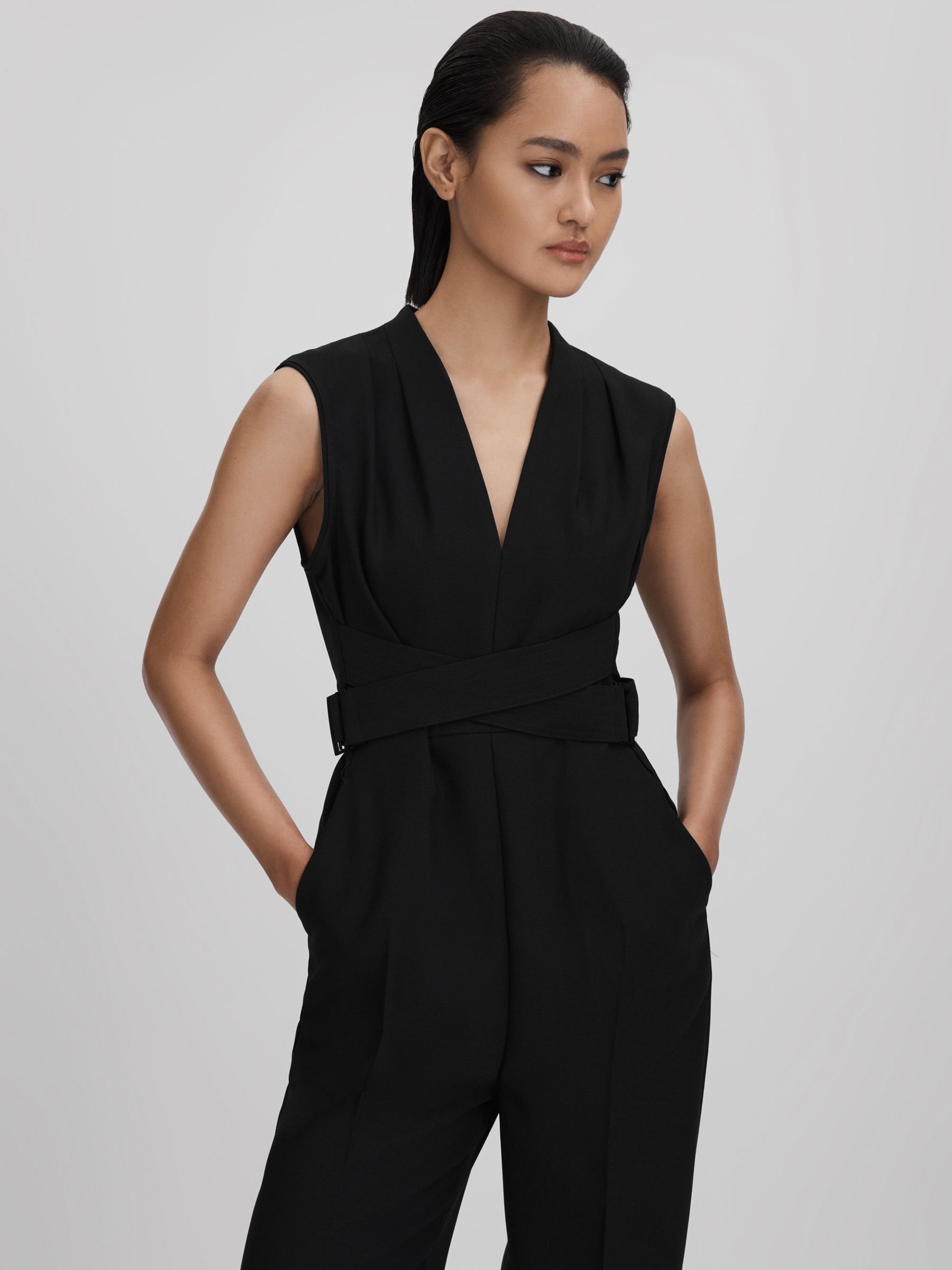 Fitted Belt Strap Jumpsuit in Black - image 3