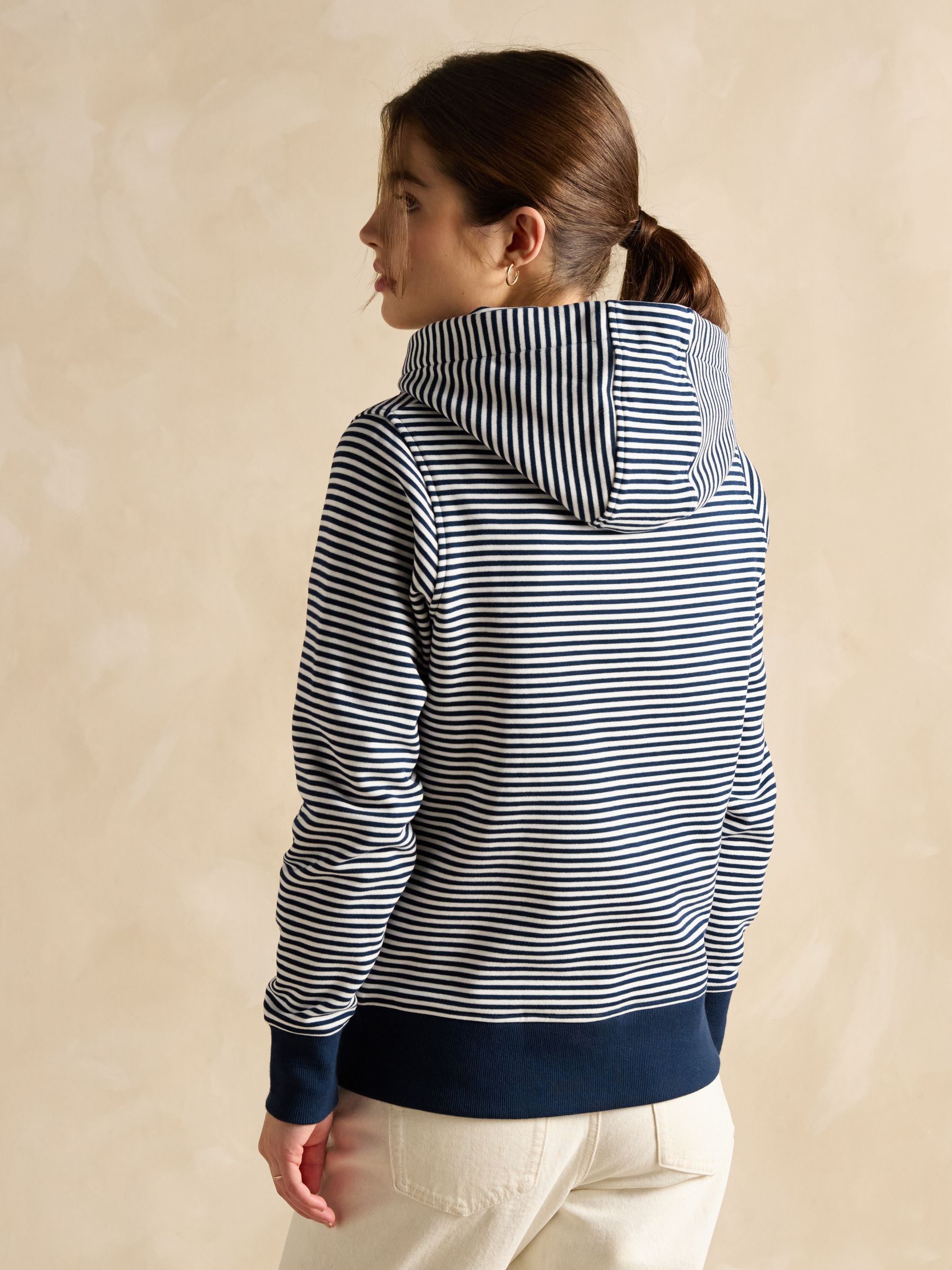 Rushton Navy Blue Stripe Cotton Cowl Neck Hoodie - Image 2 of 6