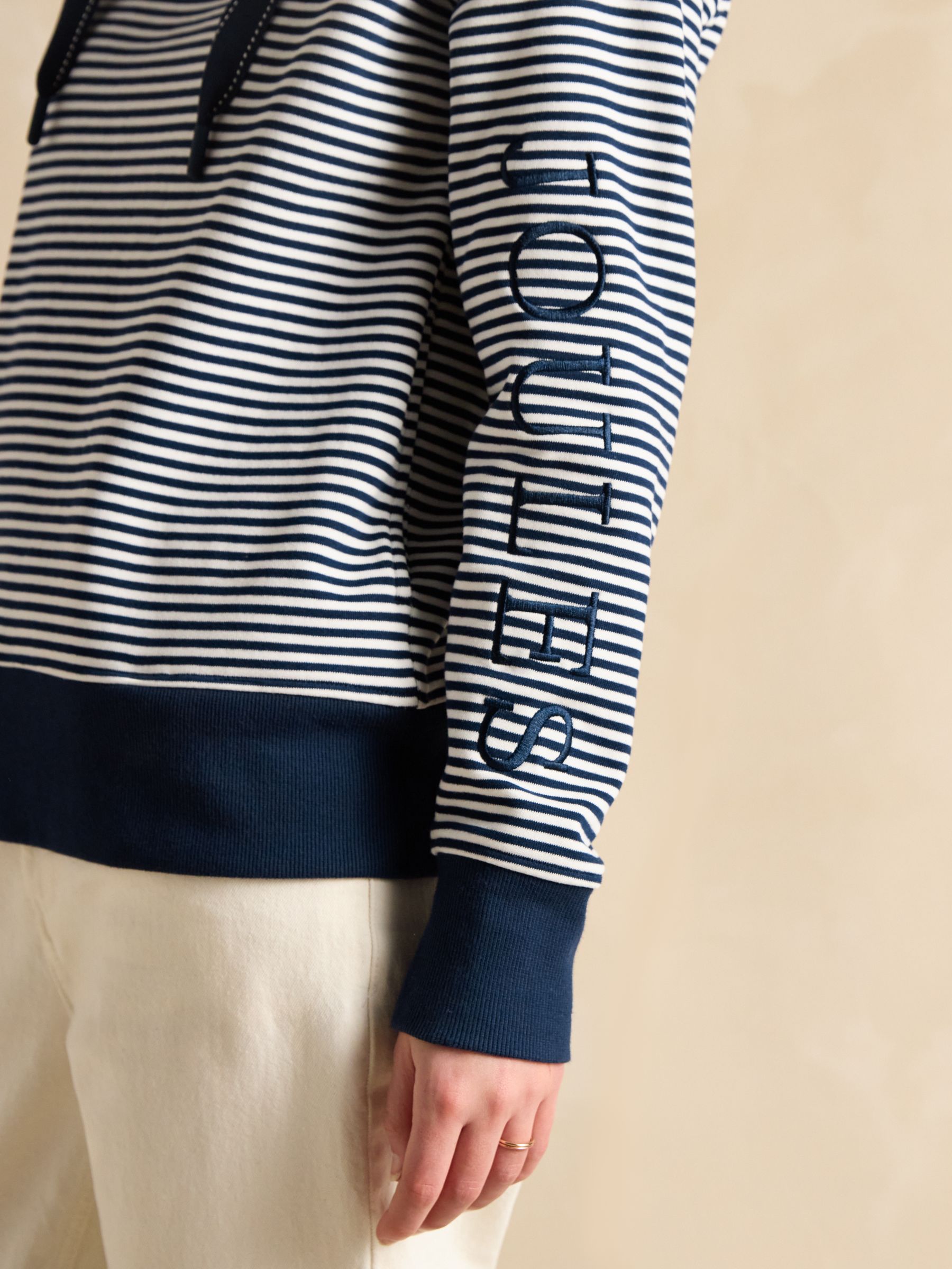 Rushton Navy Blue Stripe Cotton Cowl Neck Hoodie - Image 3 of 6