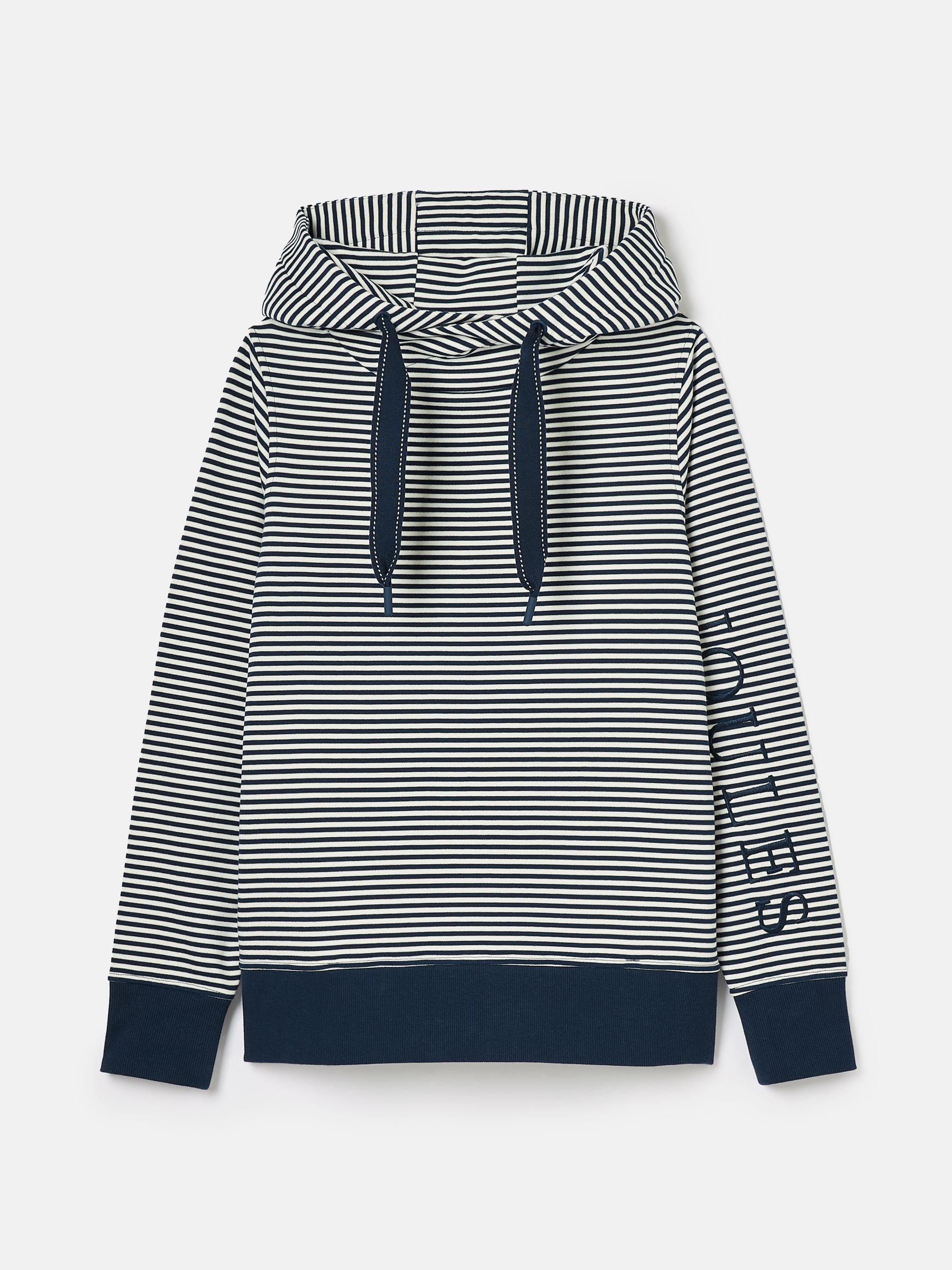 Rushton Navy Blue Stripe Cotton Cowl Neck Hoodie - Image 6 of 6