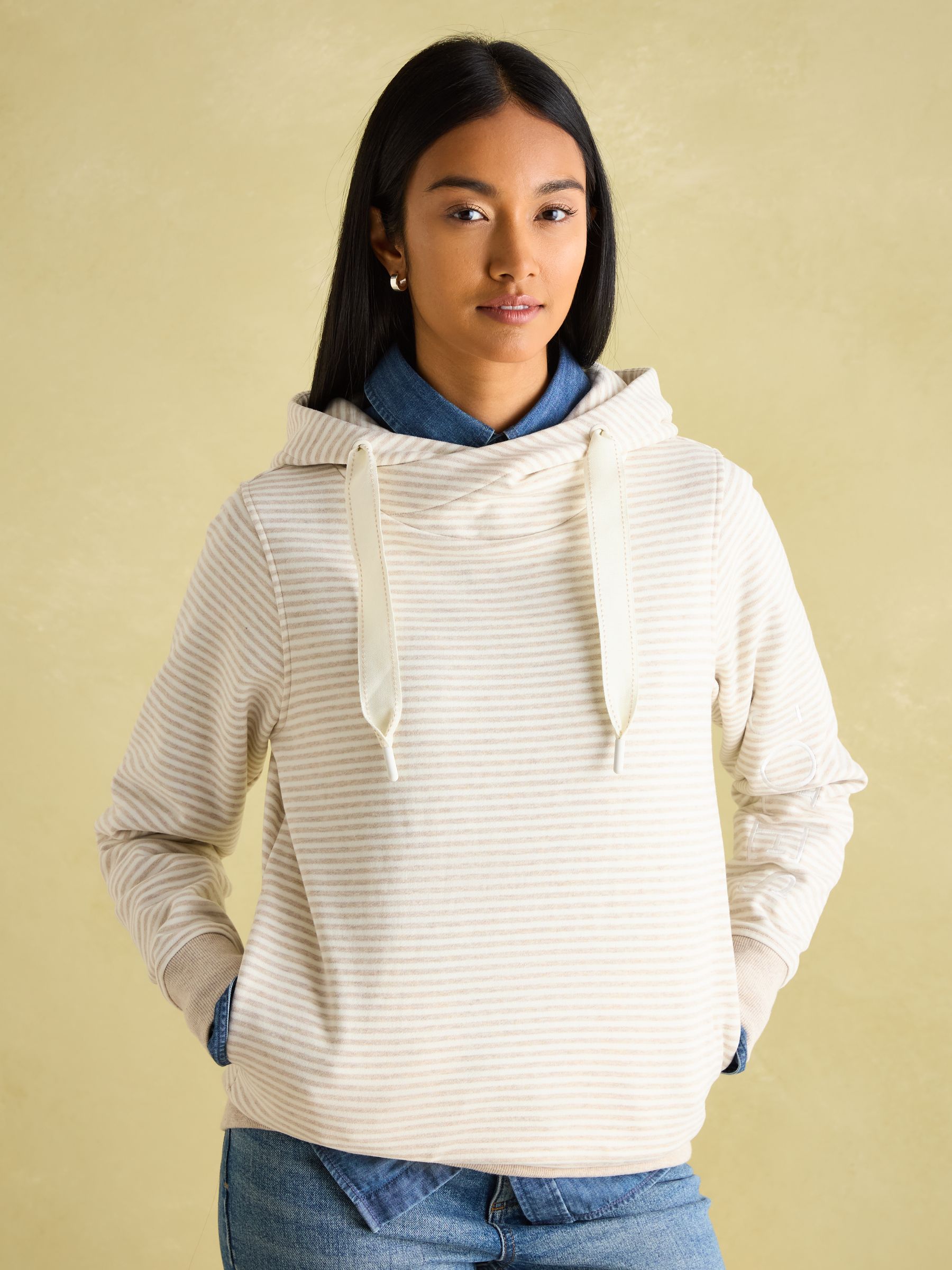 Rushton Cream & White Cotton Cowl Neck Hoodie - Image 1 of 4