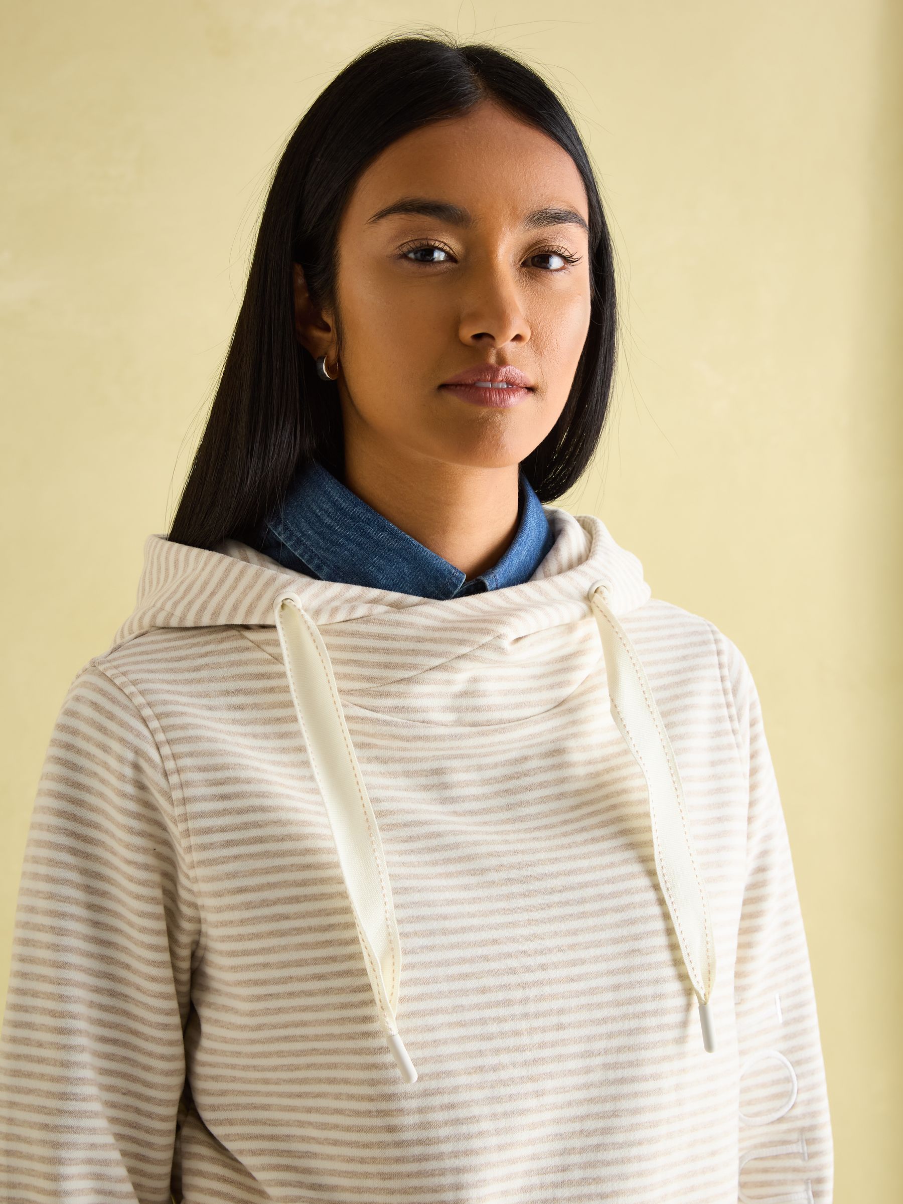 Rushton Cream & White Cotton Cowl Neck Hoodie - Image 2 of 4