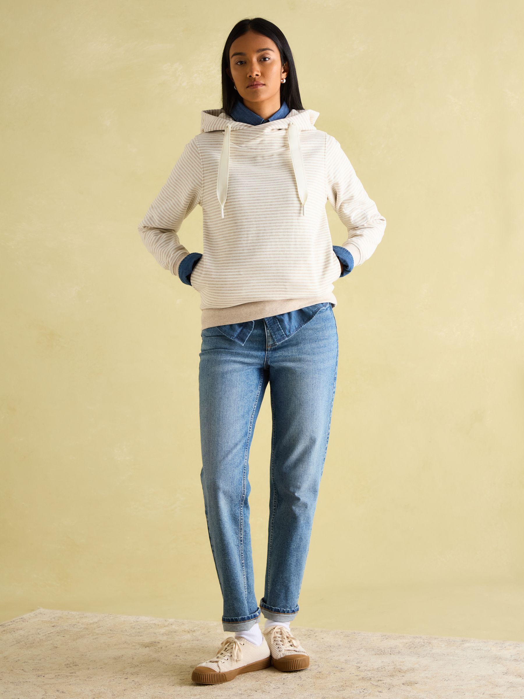 Rushton Cream & White Cotton Cowl Neck Hoodie - Image 3 of 4