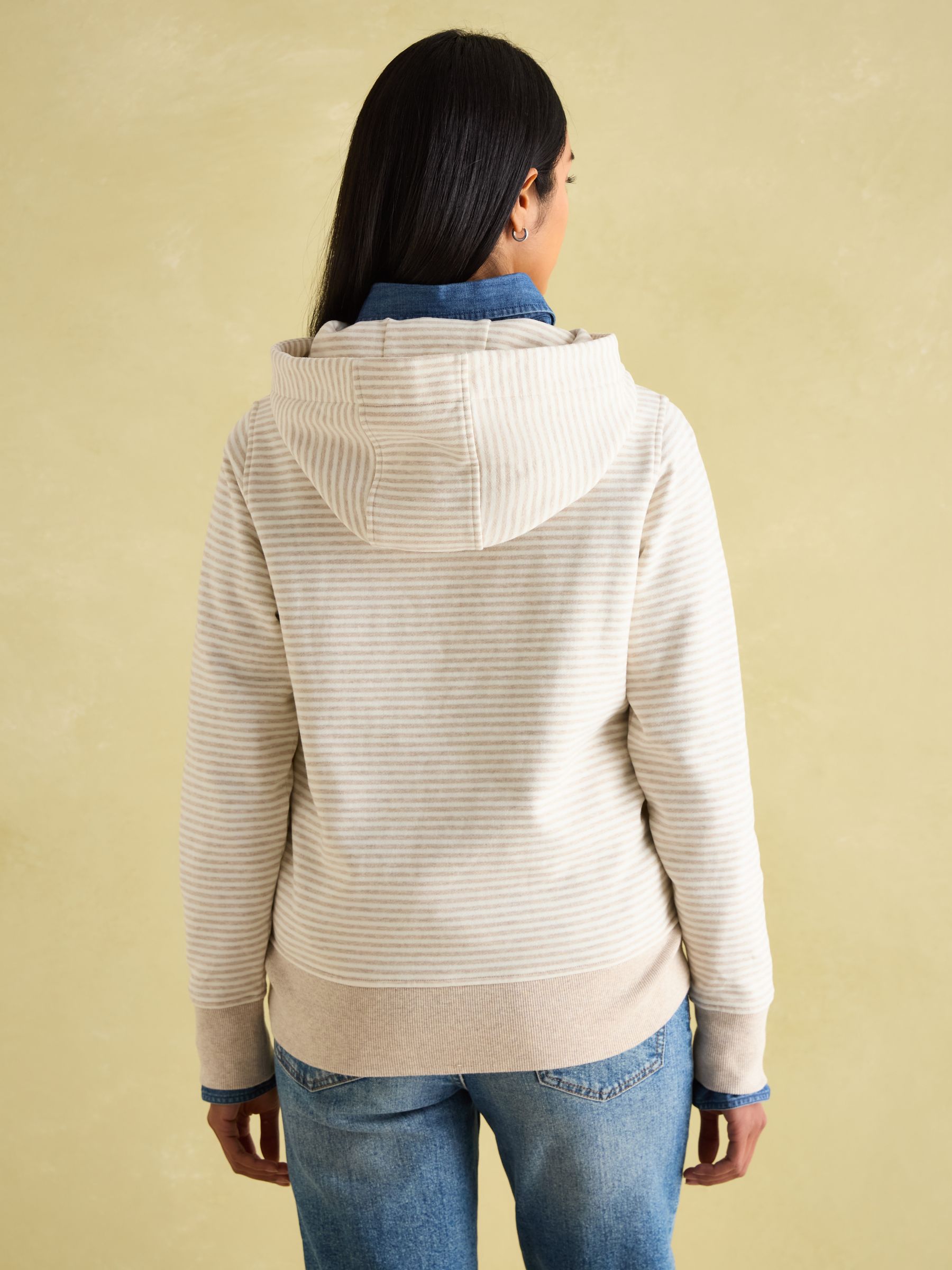 Rushton Cream & White Cotton Cowl Neck Hoodie - Image 4 of 4