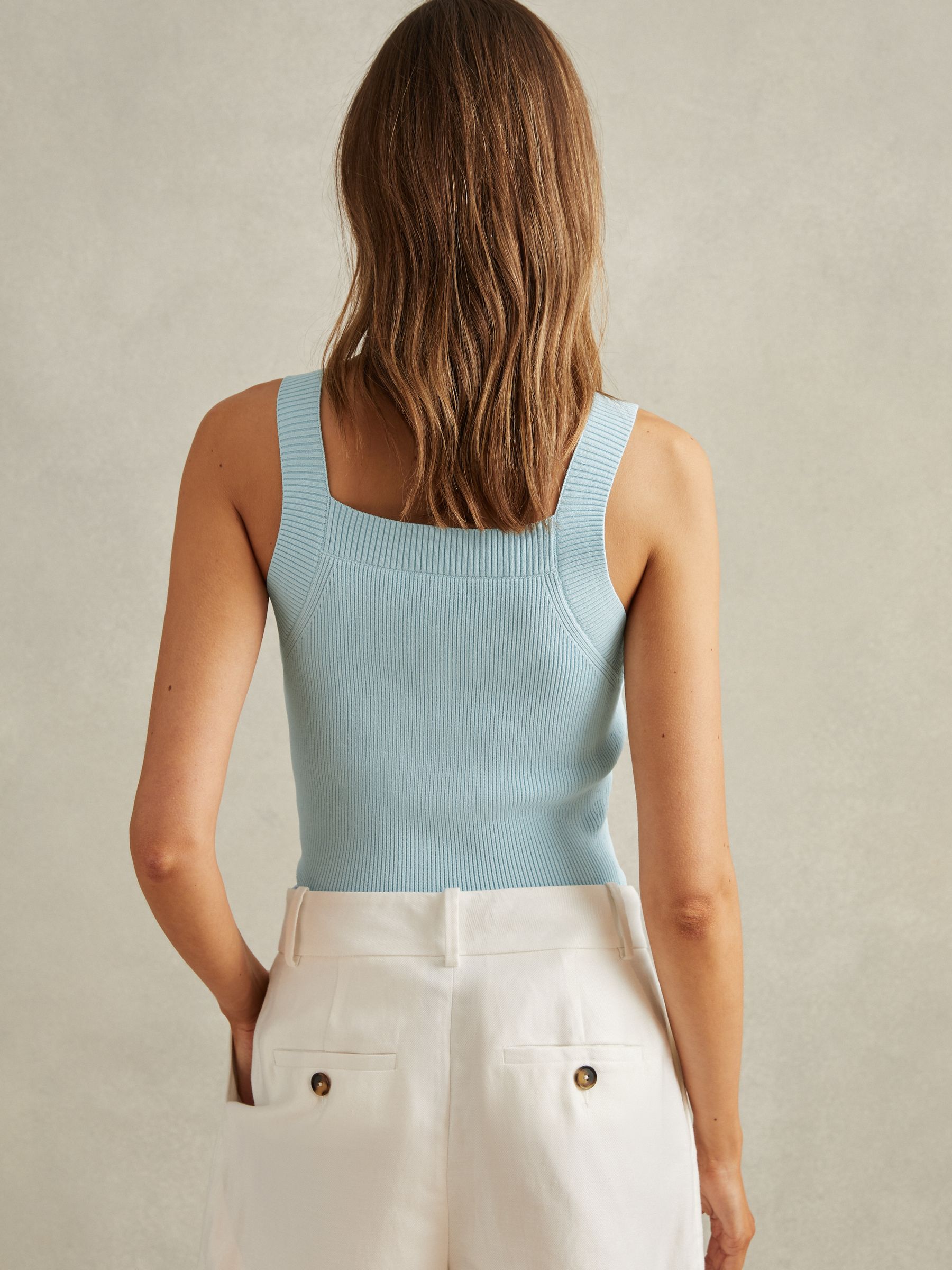 Ribbed Sweetheart Neck Top in Light Blue - Image 5 of 6