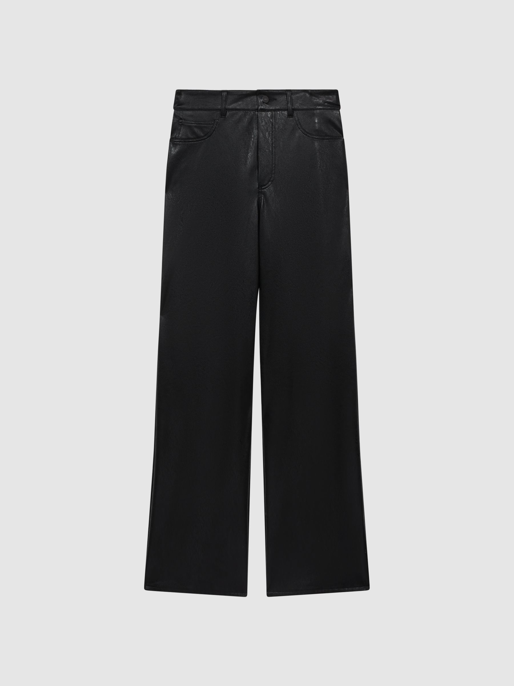 Paige High Rise Leather-Look Wide Leg Jeans in Black - Image 2 of 6