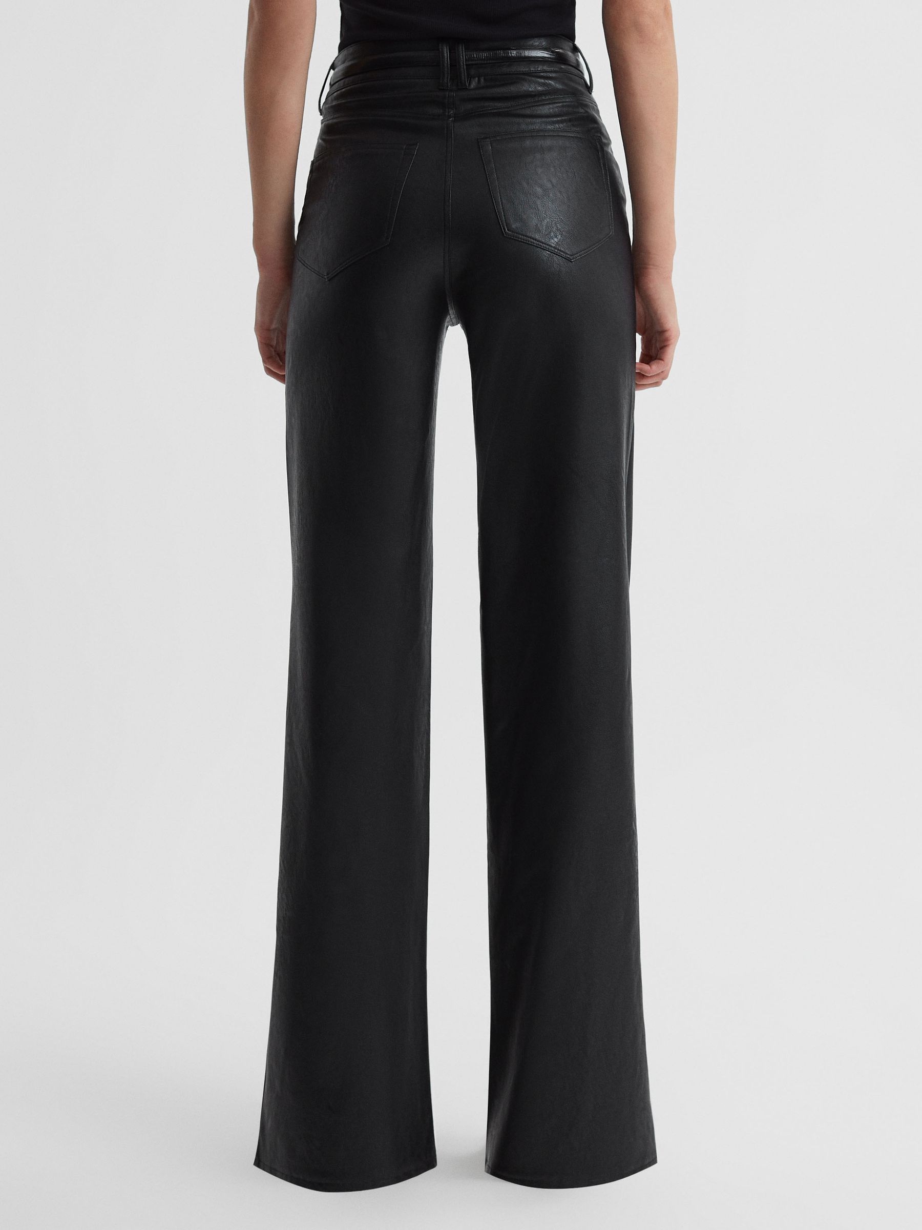 Paige High Rise Leather-Look Wide Leg Jeans in Black - Image 5 of 6