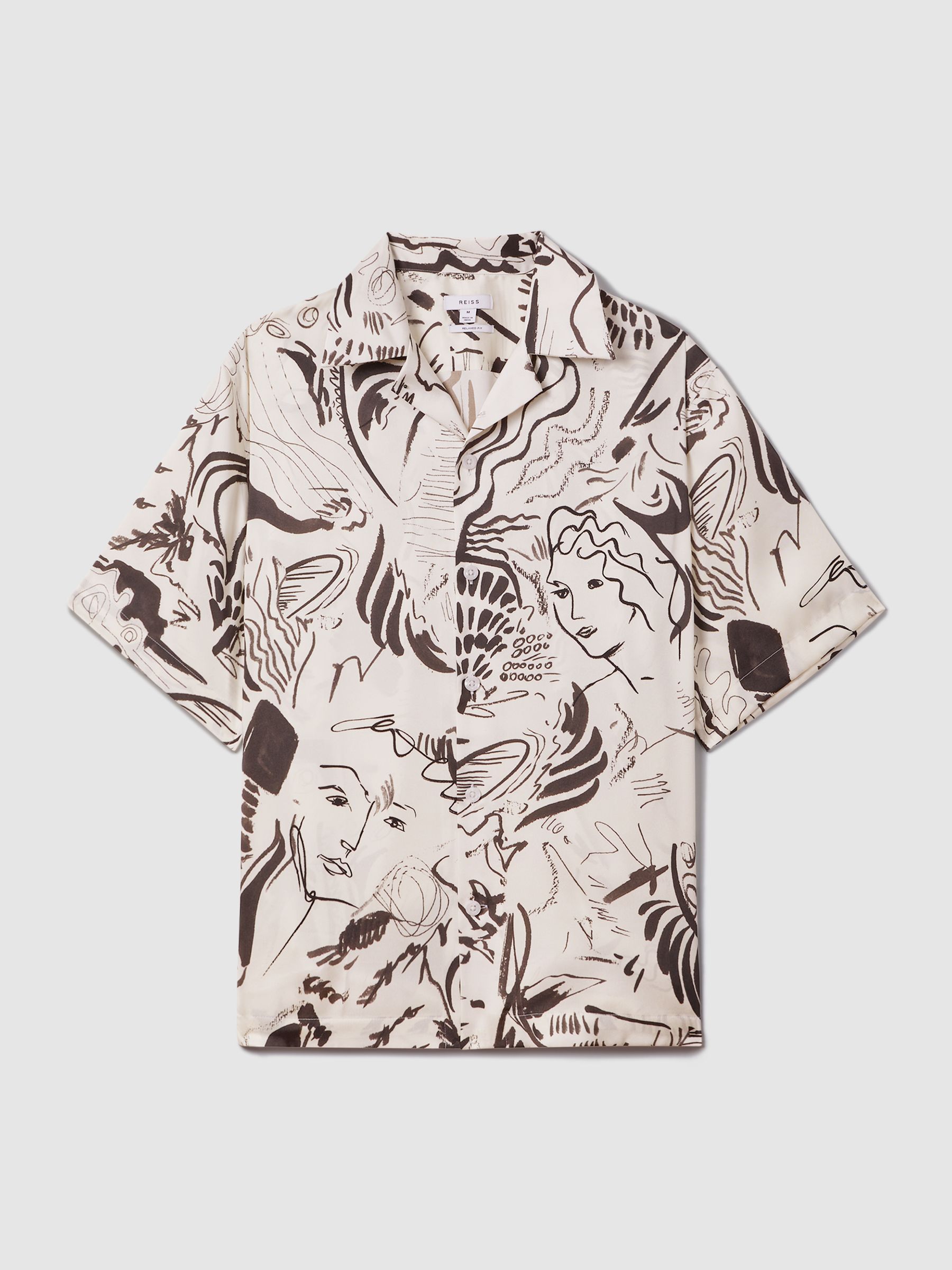 Sketch Design Cuban Collar Shirt in Black/White - Image 2 of 6