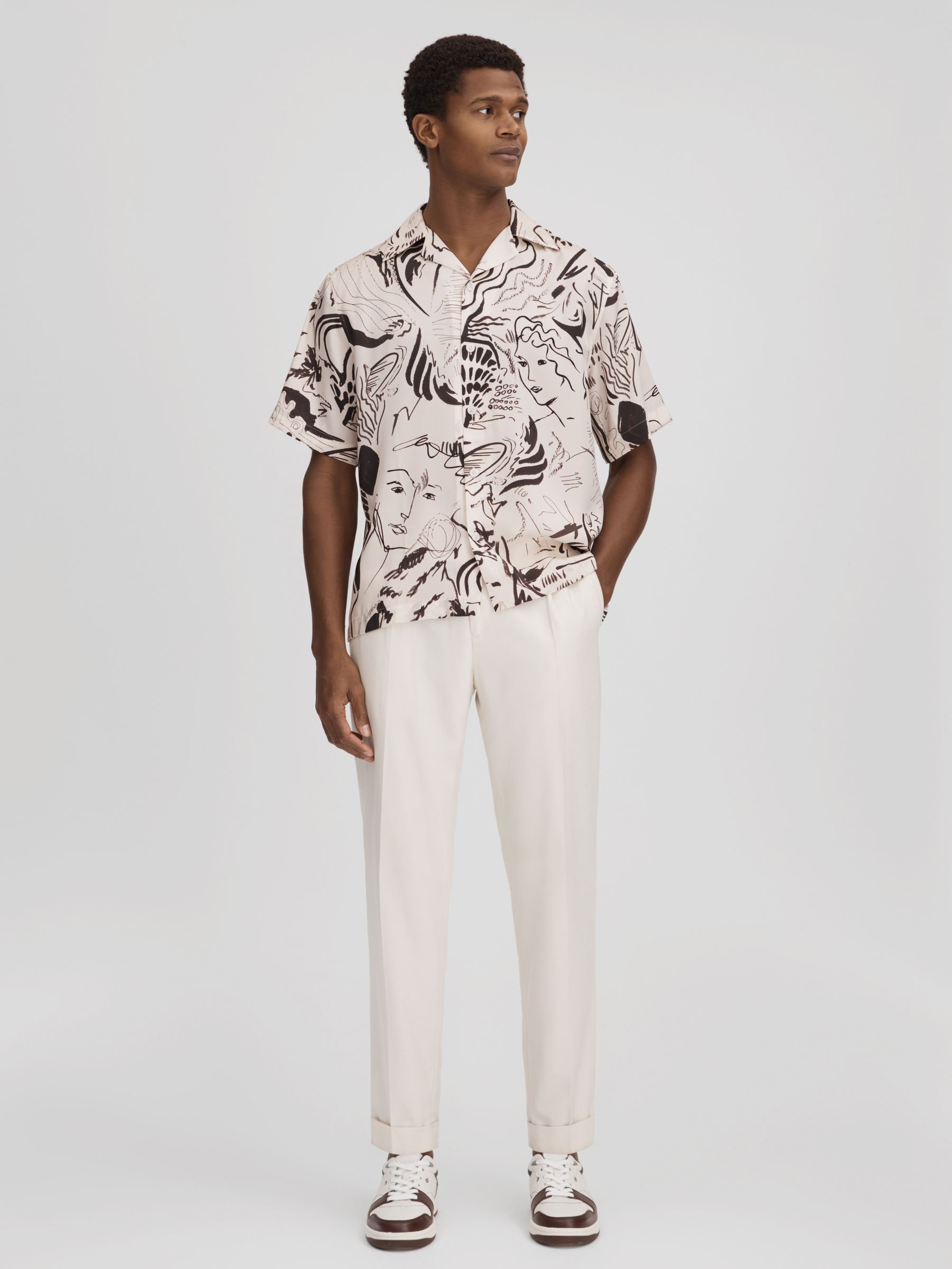 Sketch Design Cuban Collar Shirt in Black/White - Image 3 of 6