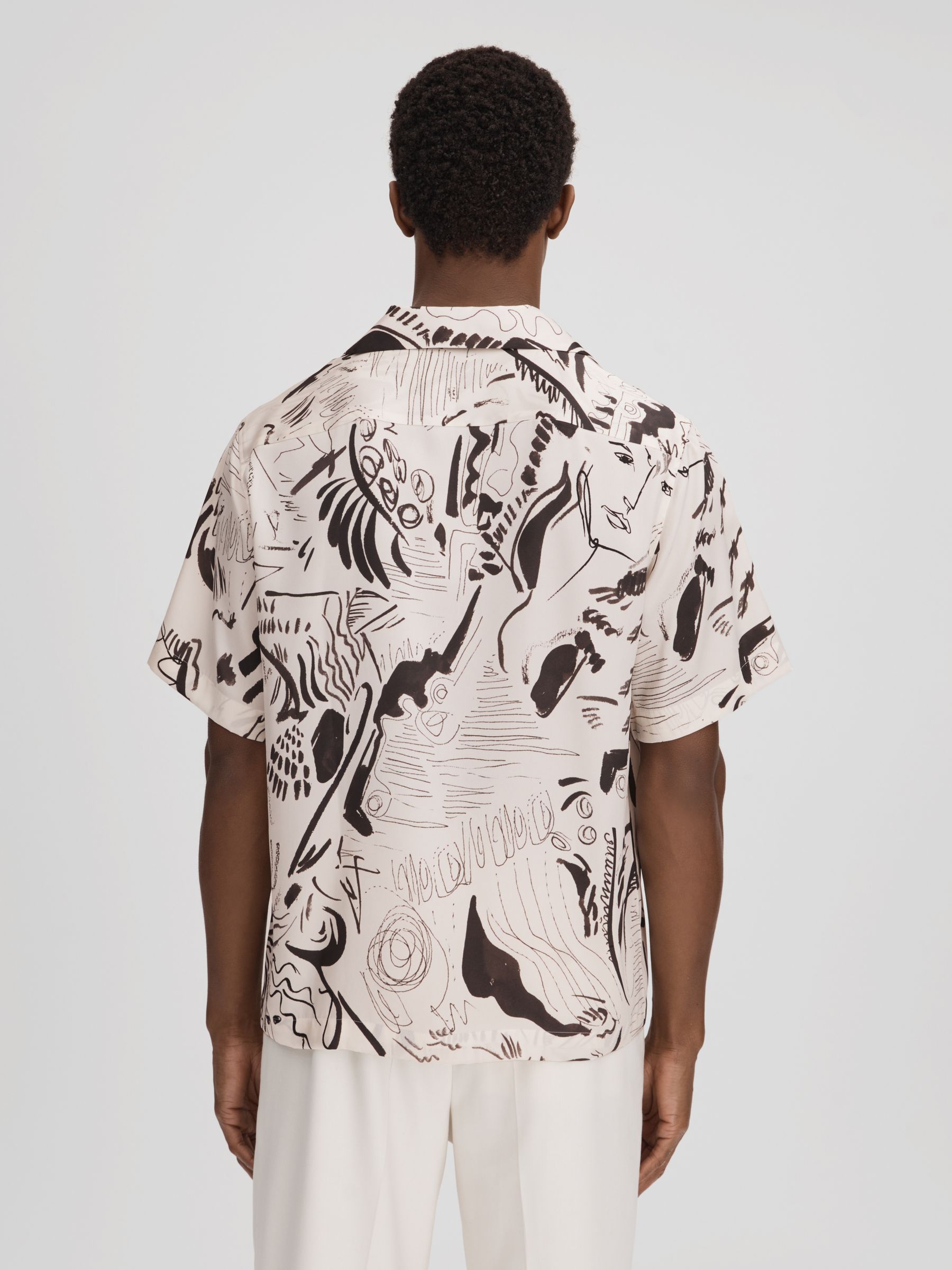 Sketch Design Cuban Collar Shirt in Black/White - Image 5 of 6