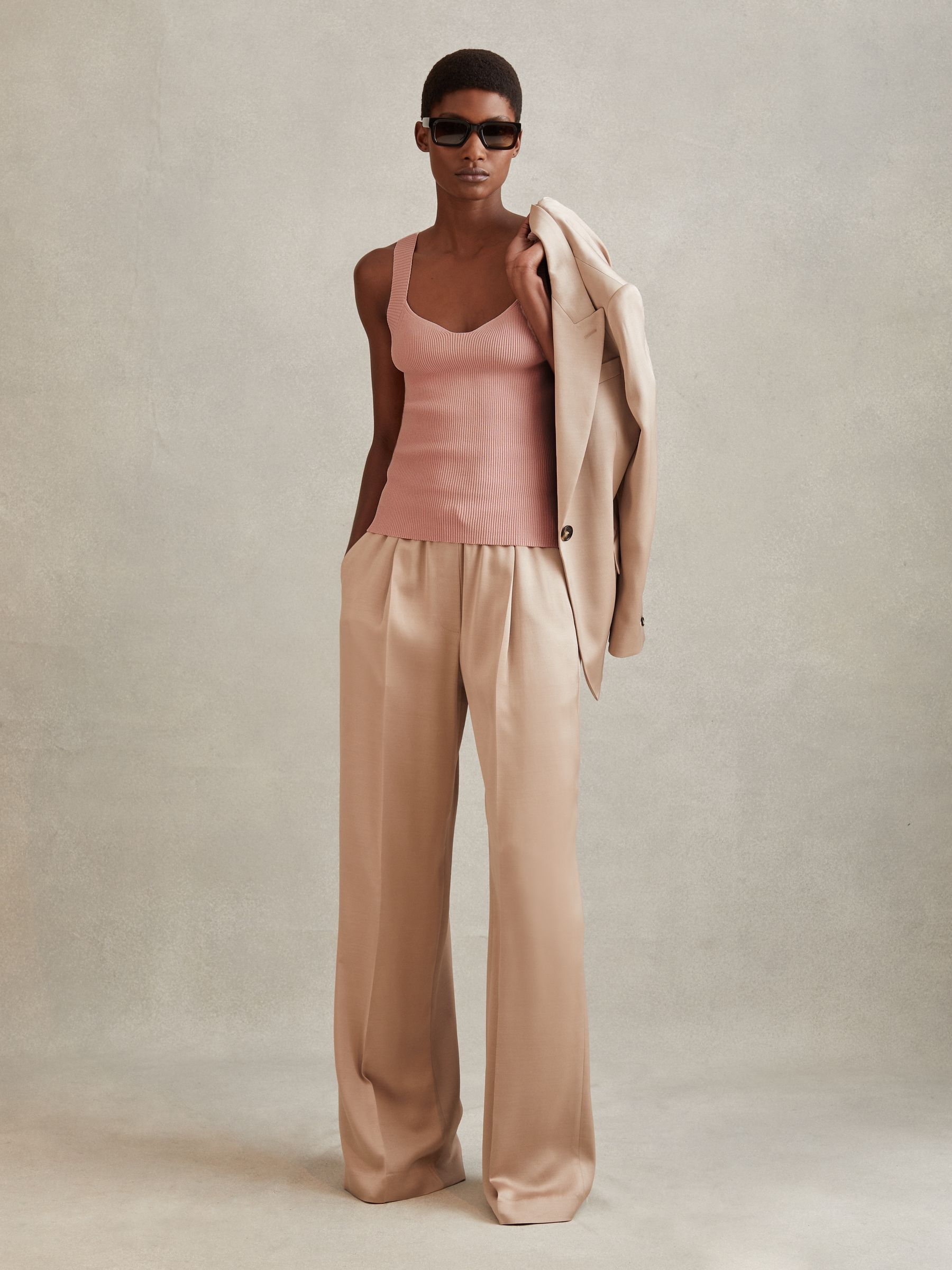 Ribbed Sweetheart Neck Top in Blush - Image 1 of 5