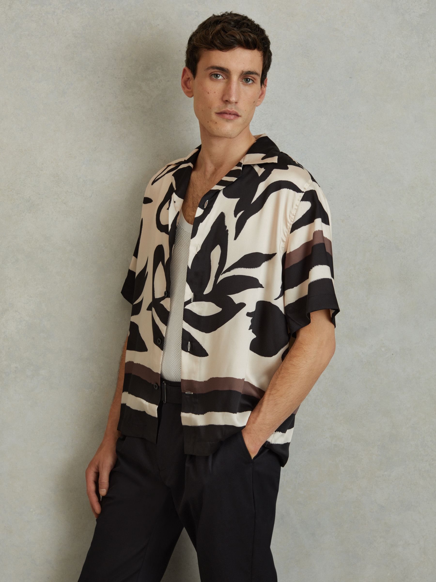 Relaxed Cuban Collar Shirt in Black/Ecru - Image 1 of 6