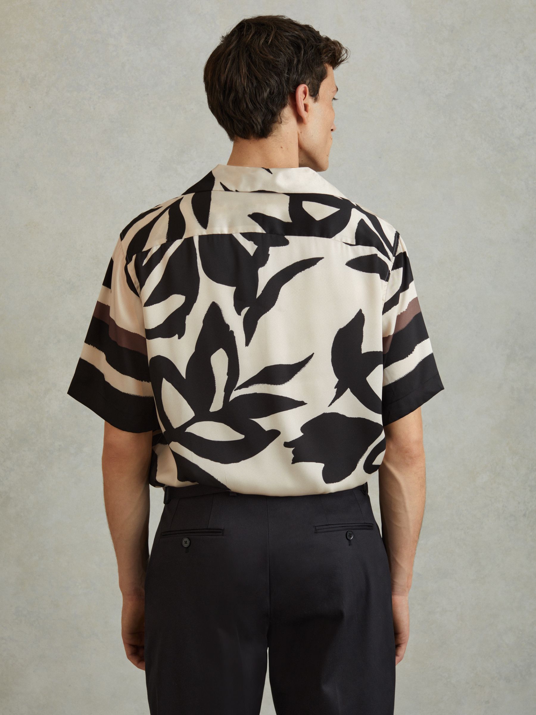 Relaxed Cuban Collar Shirt in Black/Ecru - Image 3 of 6