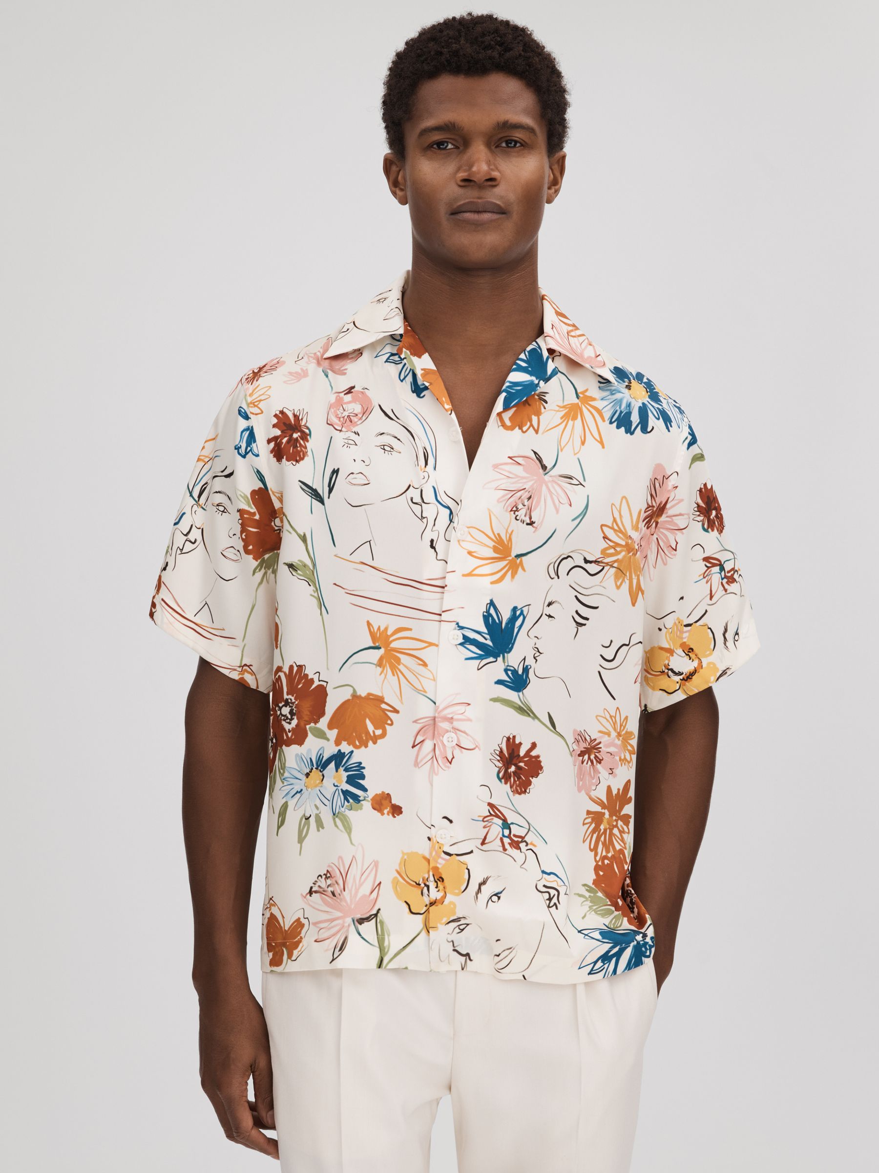 Printed Cuban Collar Shirt in Multi - Image 1 of 7 Printed Cuban Collar Shirt in Multi - Image 1 of 7