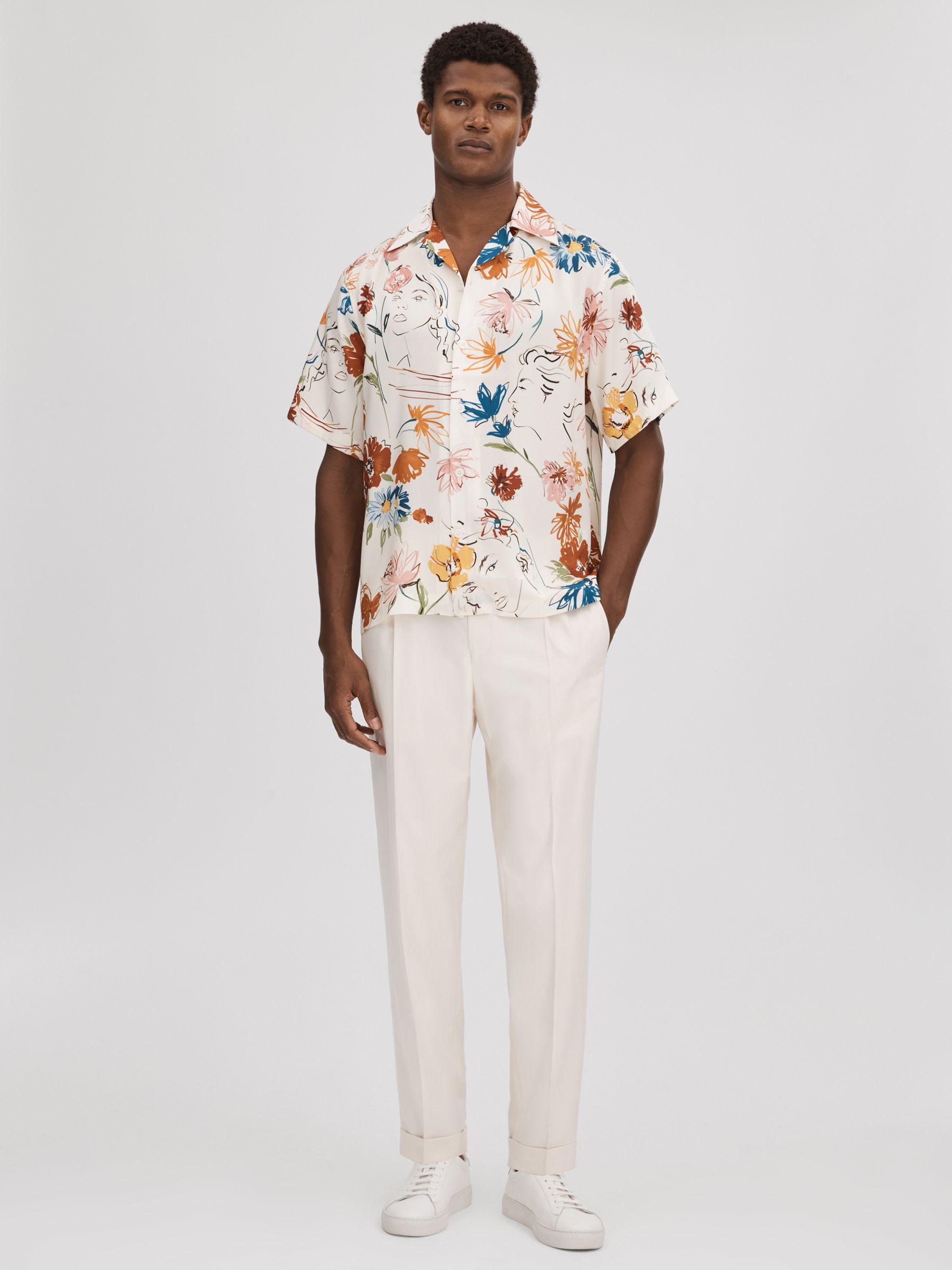 Printed Cuban Collar Shirt in Multi - Image 3 of 7
