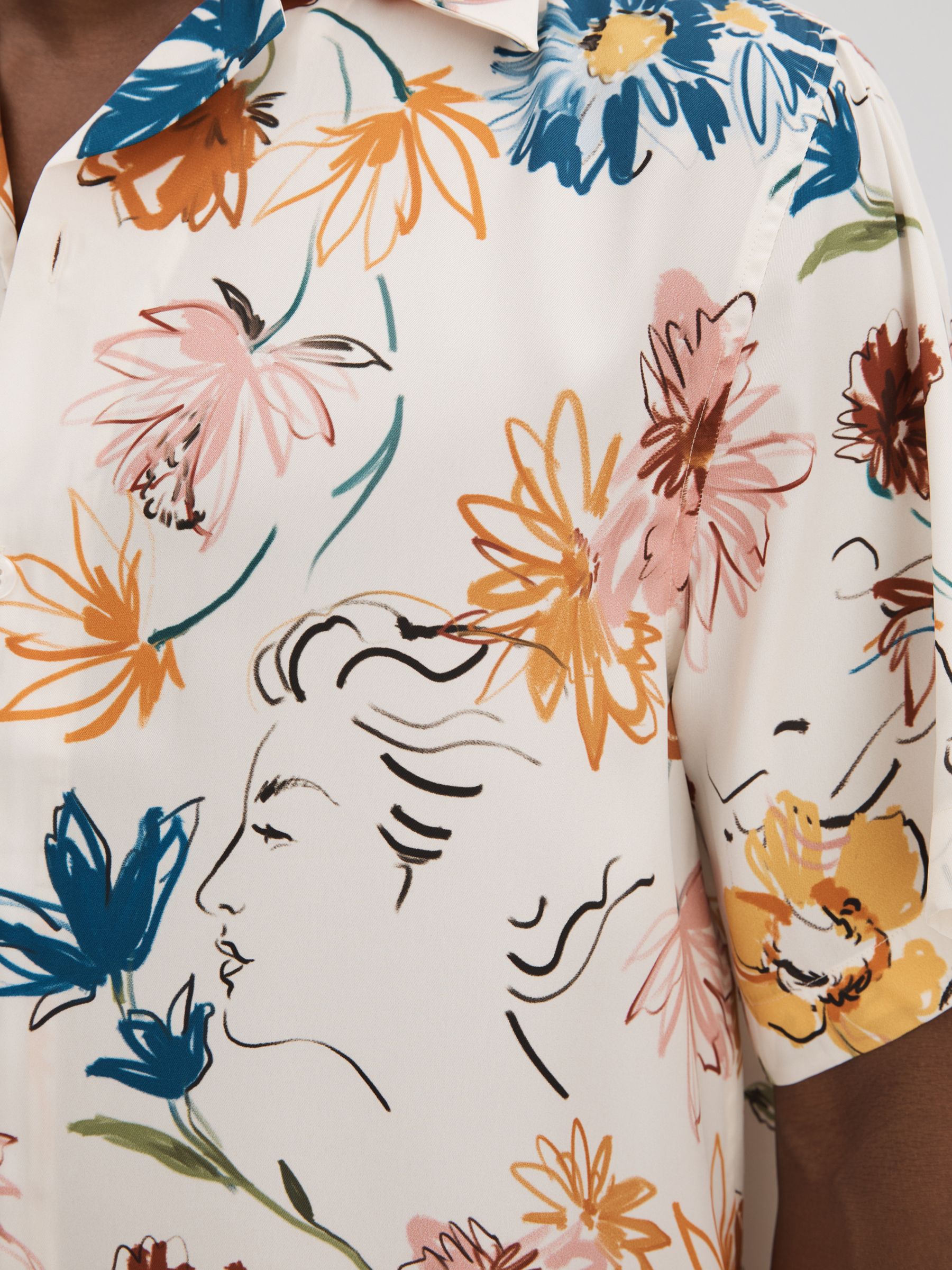 Printed Cuban Collar Shirt in Multi - Image 4 of 7