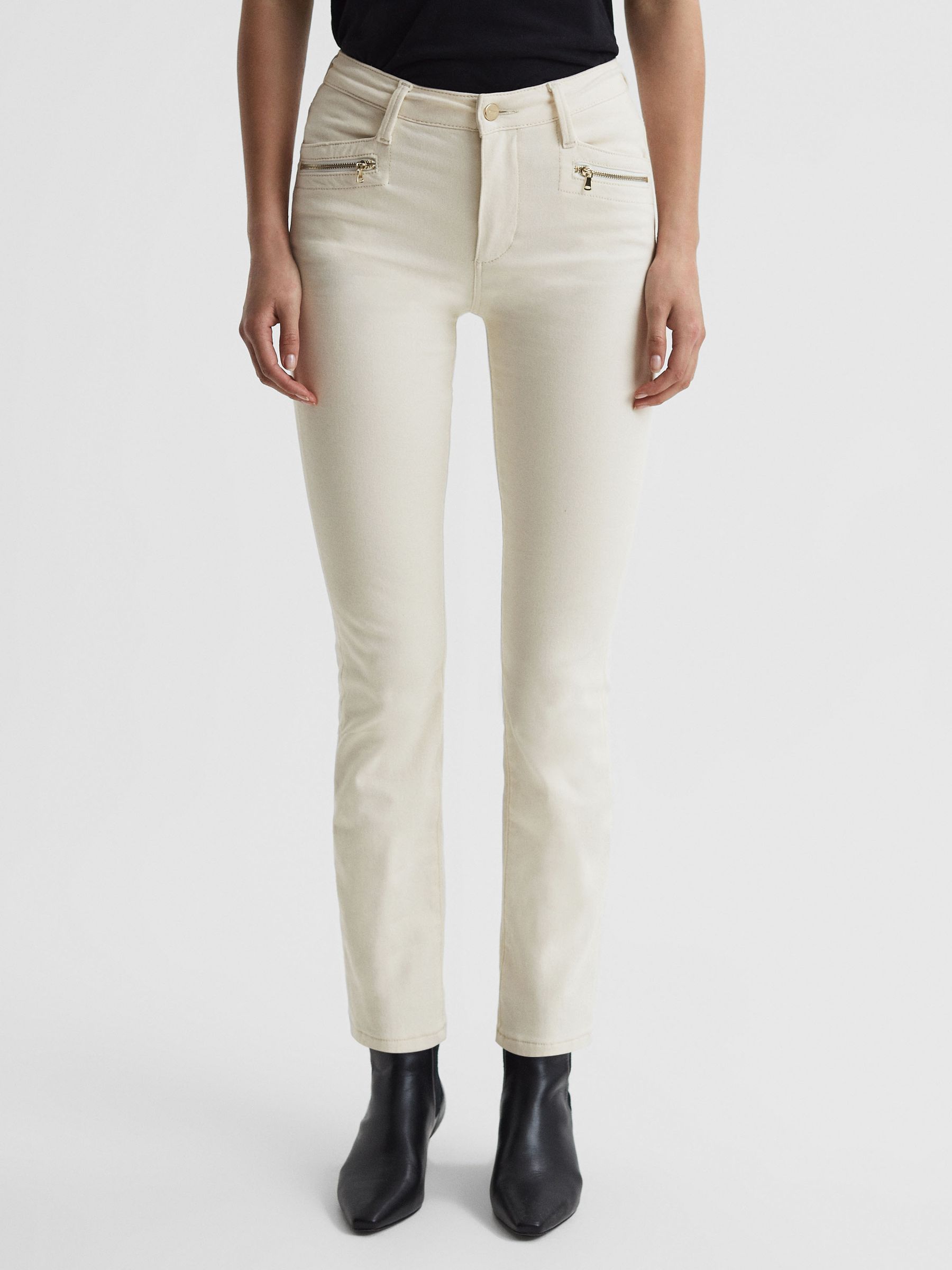 Paige High Rise Straight Leg Jeans in Ecru - Image 1 of 6