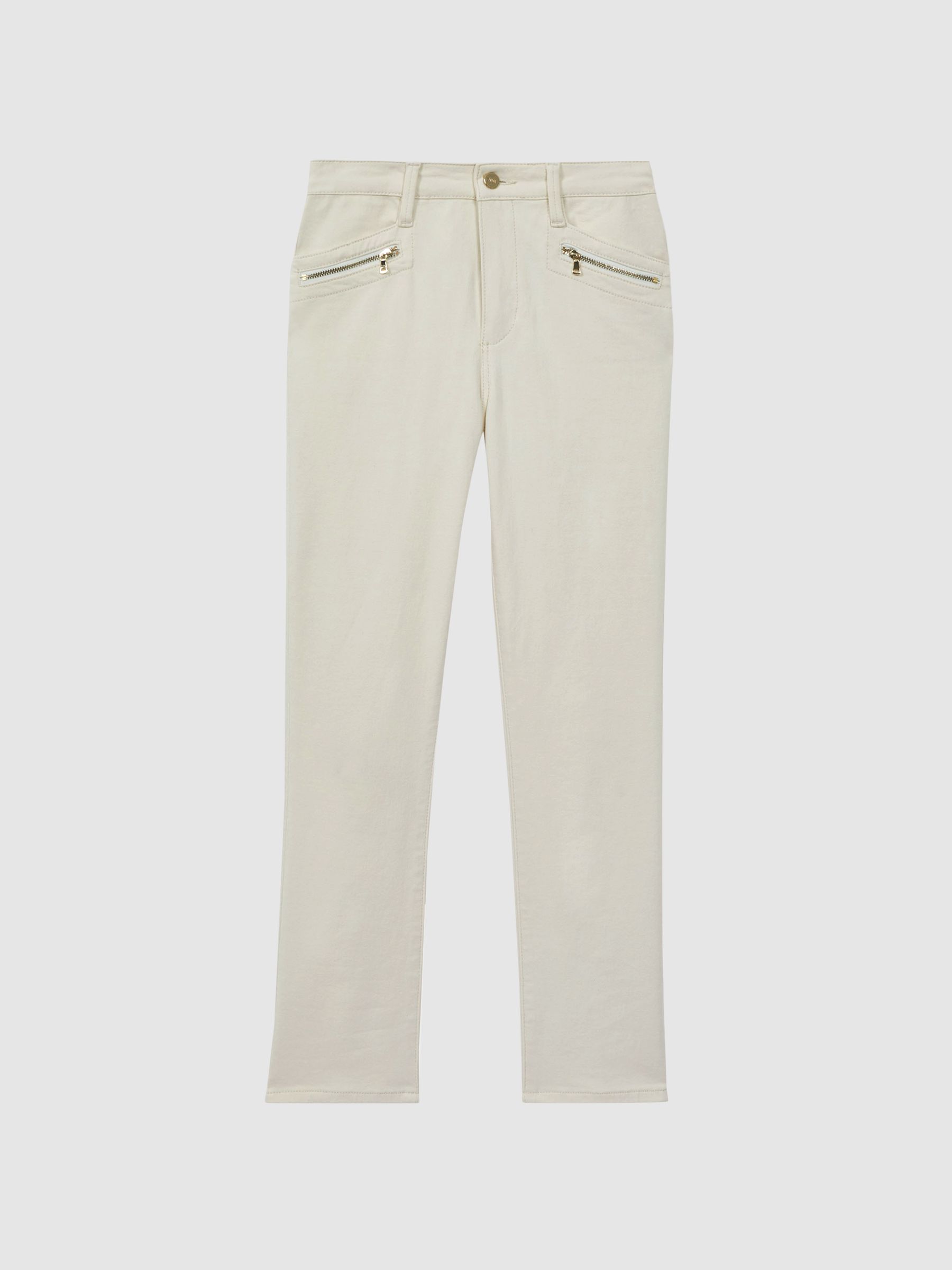 Paige High Rise Straight Leg Jeans in Ecru - Image 2 of 6