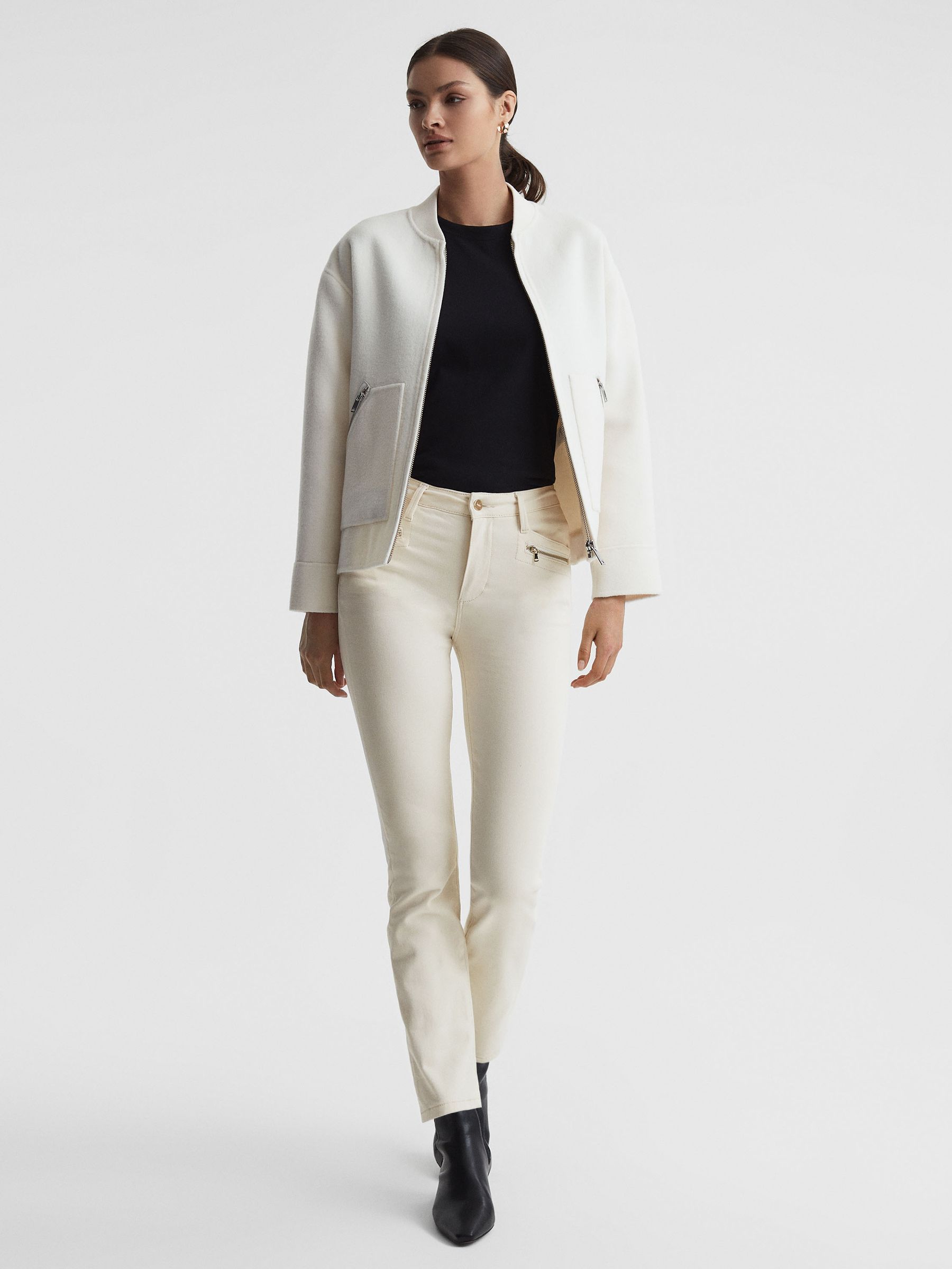 Paige High Rise Straight Leg Jeans in Ecru - Image 3 of 6